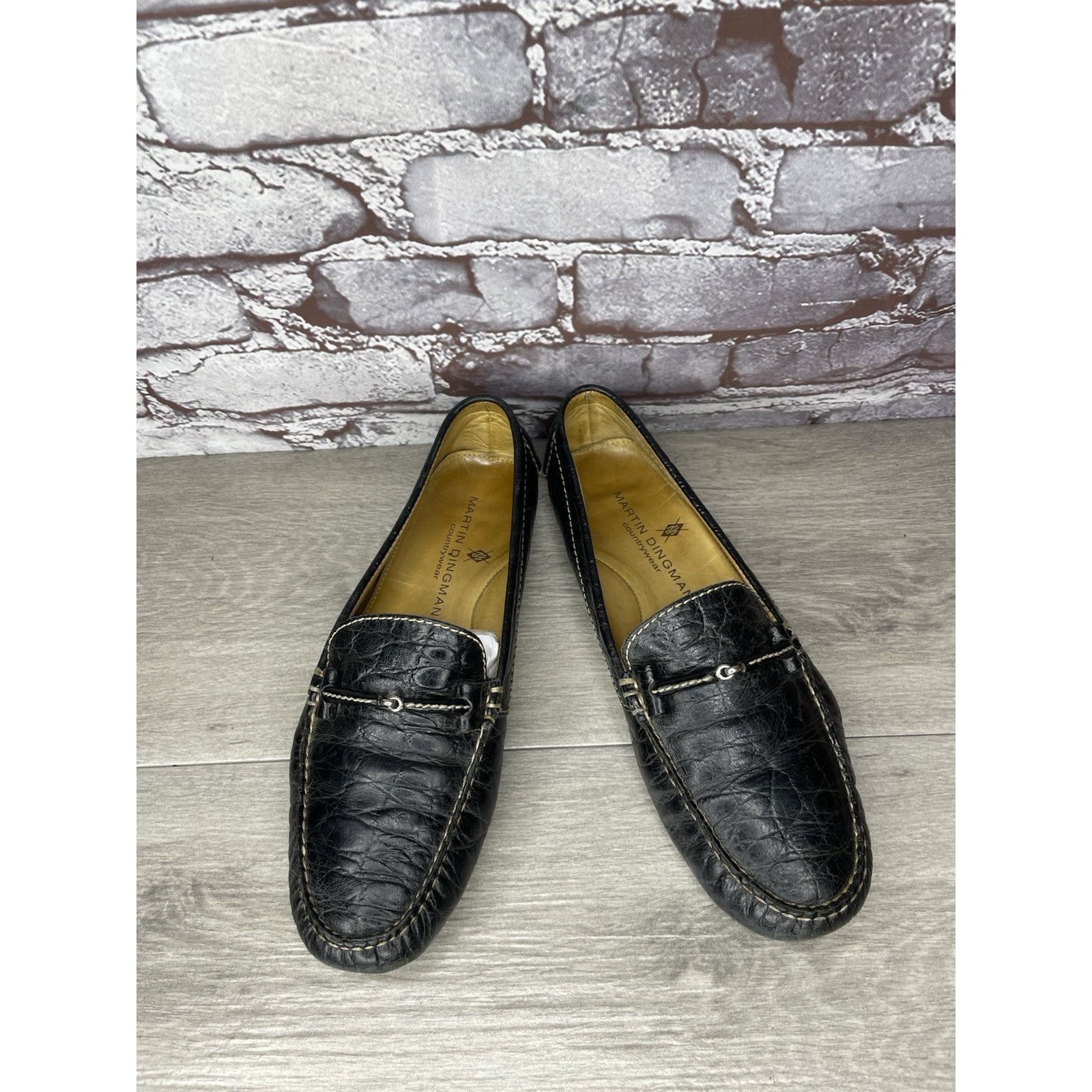 Martin Dingman Martin Dingman Croc Embossed Black Leather Loafers Moccasins Size US 8 / IT 38 - 18 Thumbnail