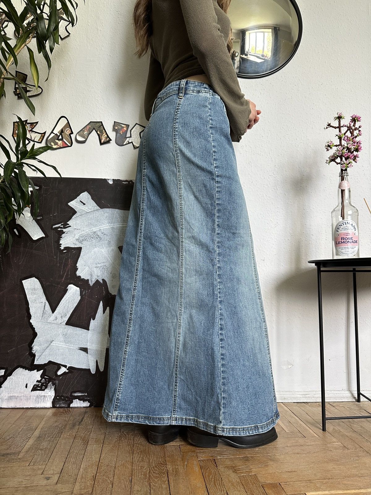 20471120 × Seditionaries Vintage Boho Westen Country Maxi Denim Skirt 00s Size 34" / US 12 / IT 48 - 5 Thumbnail