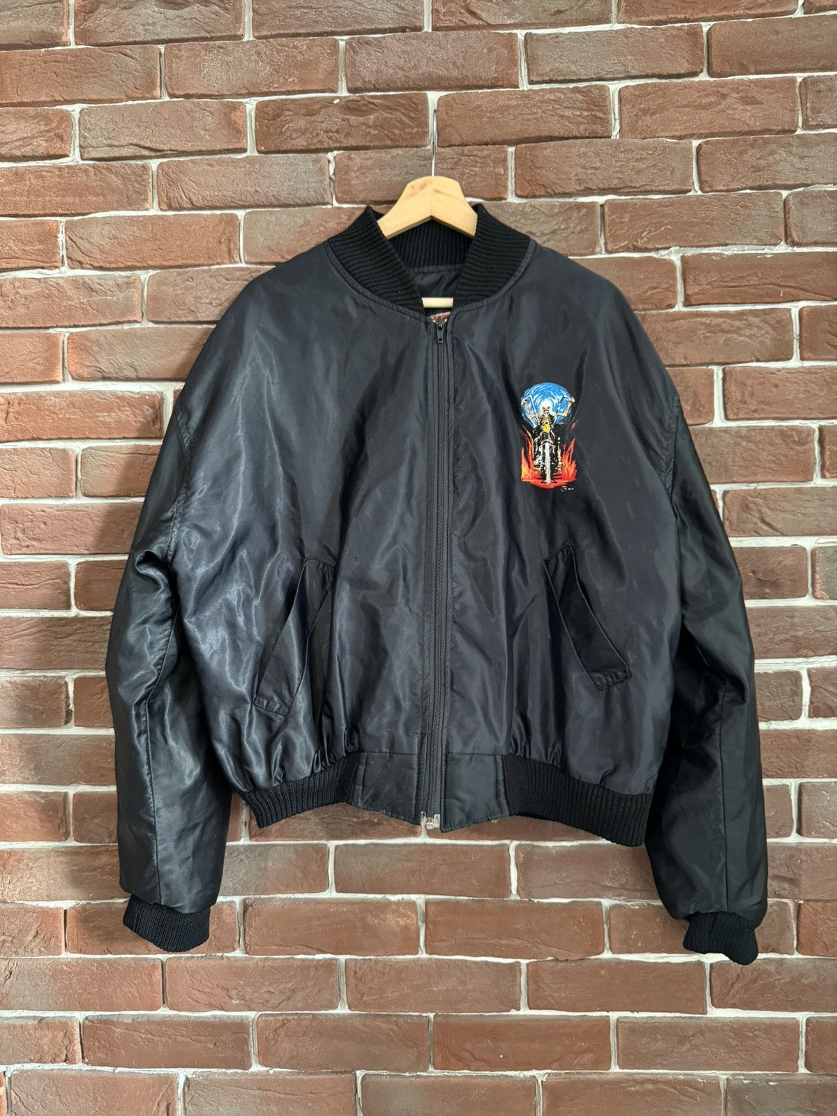 Vintage 90s Vintage Ghost Rider Zip It Nylon Bomber Jacket L Black Size US L / EU 52-54 / 3 - 2 Thumbnail
