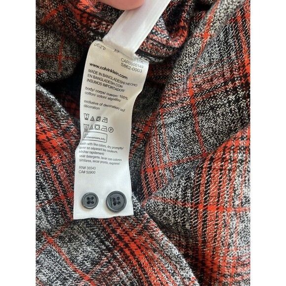 Calvin Klein Calvin Klein Mens Gray & Red Plaid Button-Up Long-Sleeve Shi Size US L / EU 52-54 / 3 - 11 Thumbnail