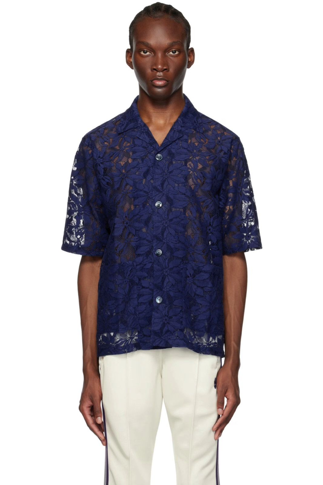Needles !DS! SS23 Needles Cabana Lace Navy Short Sleeve Shirt Size US L / EU 52-54 / 3 - 5 Thumbnail