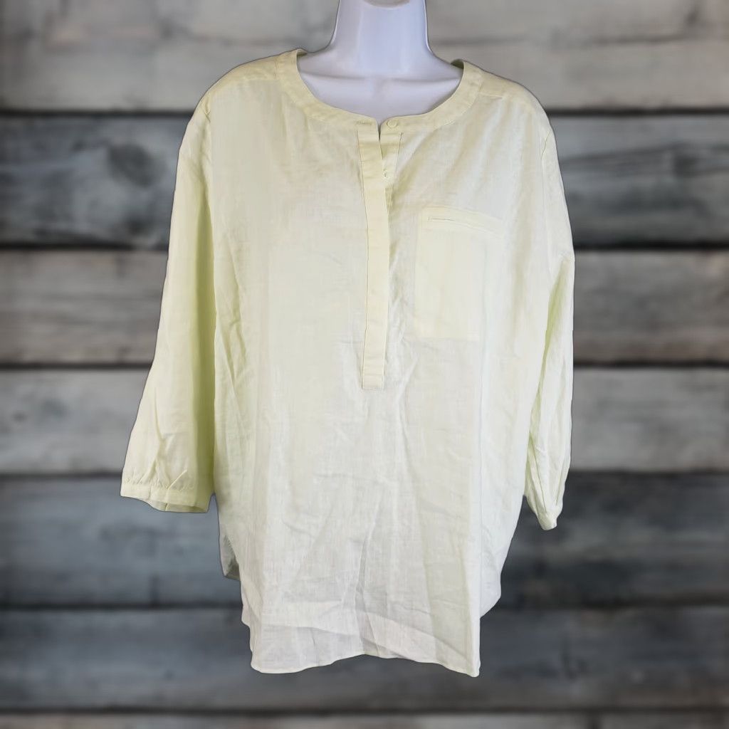 NYDJ NYDJ Womens Popover Top XL Solid Yellow Linen Blend 3/4 Sleeve Shirt Womens XL Yellow Linen Blend Popover Top Size XL / US 12-14 / IT 48-50 - 1 Thumbnail