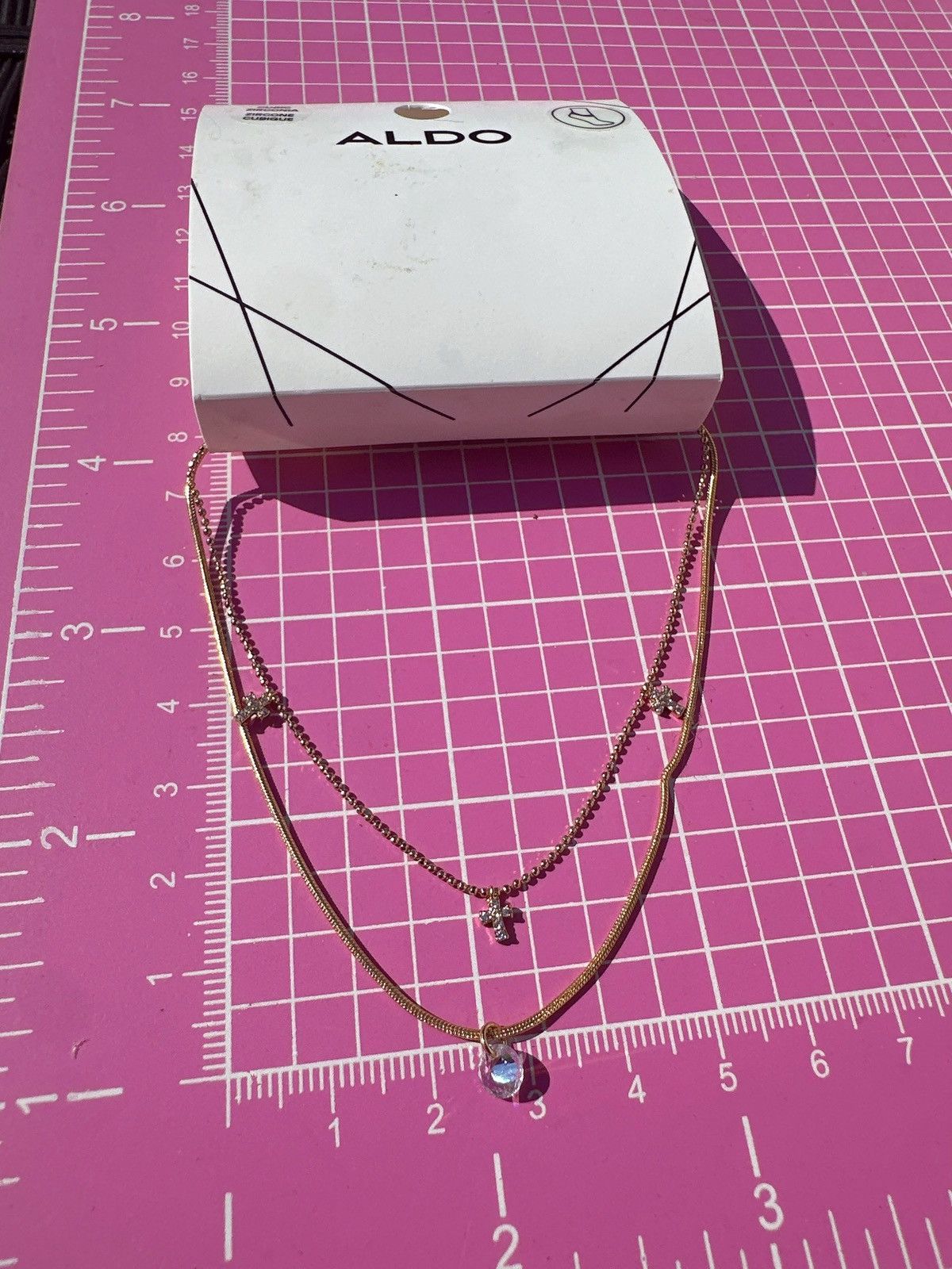 Designer ALDO 2 pc bundle anklets Gold tone chain diamond paved cross Size ONE SIZE - 4 Thumbnail