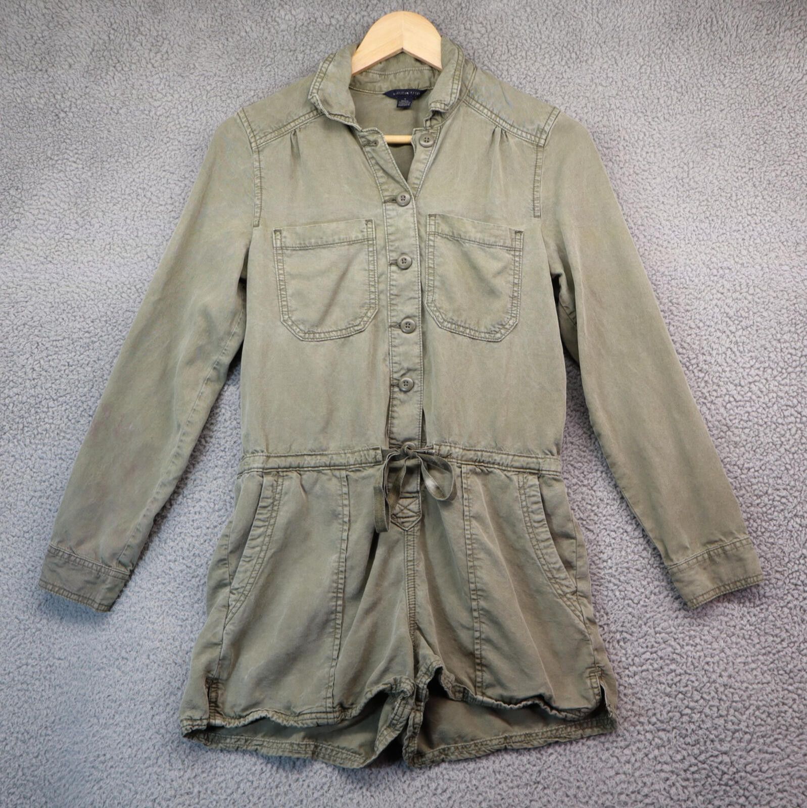 American Eagle Outfitters American Eagle sz 0 army green long sleeve romper shorts y2k Size 25" / US 0 / IT 36 - 1 Thumbnail