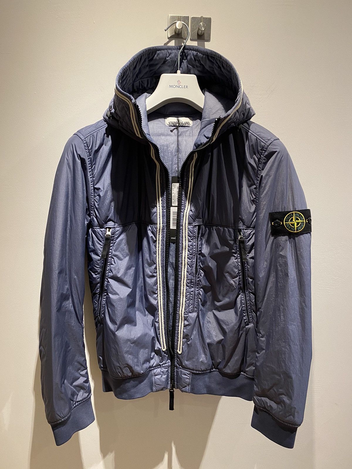 image of Stone Island Blue Padded Hooded Jacket Men Size S