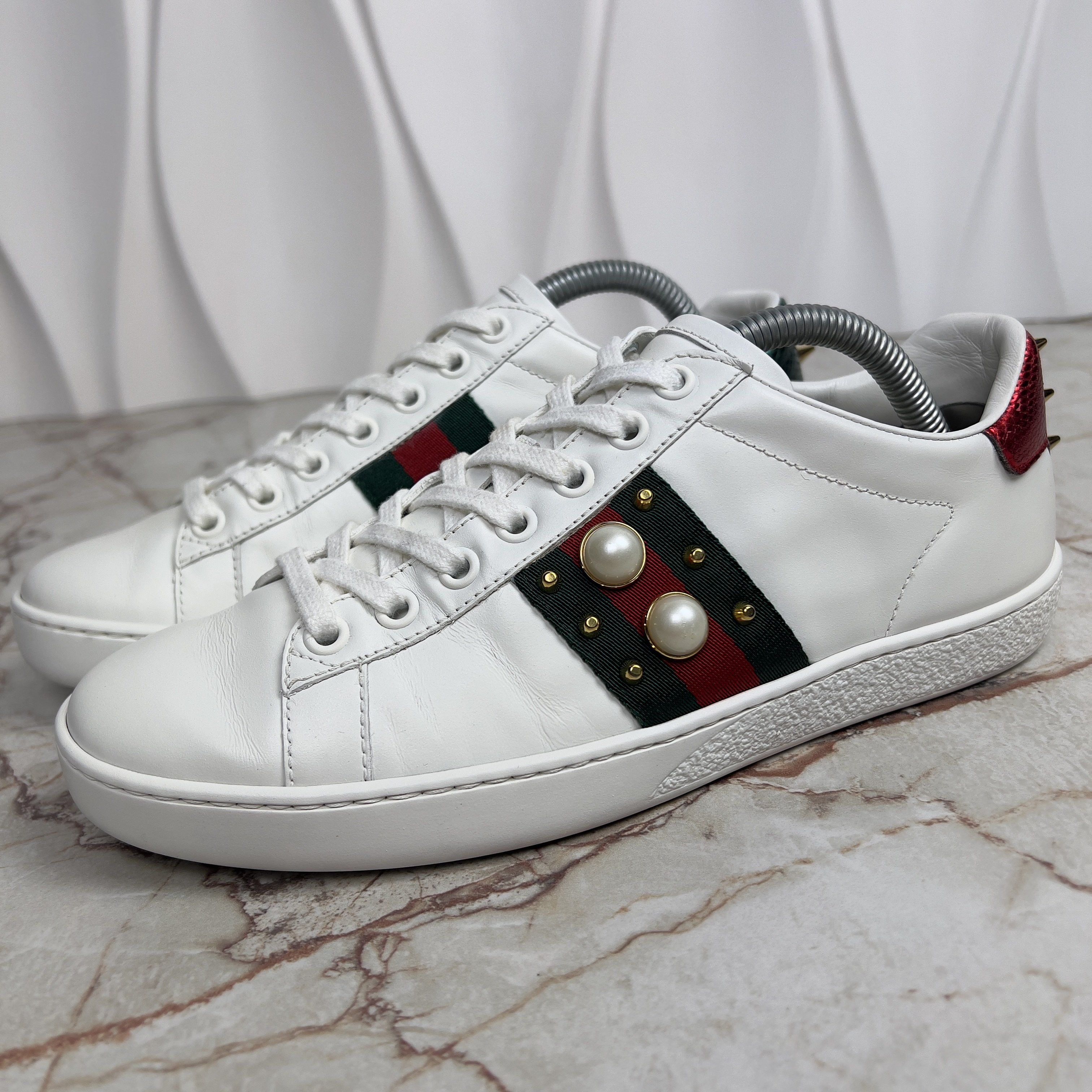 Gucci Ace Stud Sneakers Rockstuds Pearls Leather Size US 5.5 / IT 35.5 - 2 Thumbnail