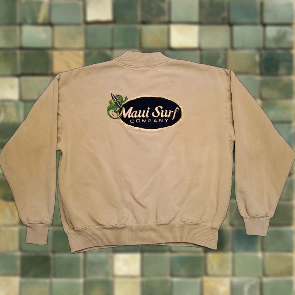 Vintage VTG Maui Surf Company Jacket Mens L Beige Twill Varsity Bomber Made in USA Y2K Size US L / EU 52-54 / 3 - 1 Thumbnail
