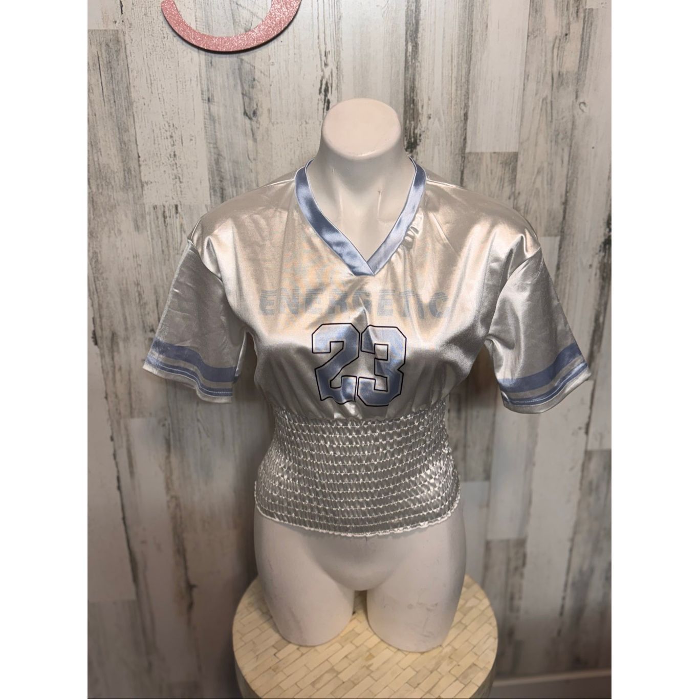 Other Metallic Silver “Energetic 23” Crop Top Women’s Small Shiny Football Jersey Style Size S / US 4 / IT 40 - 7 Thumbnail