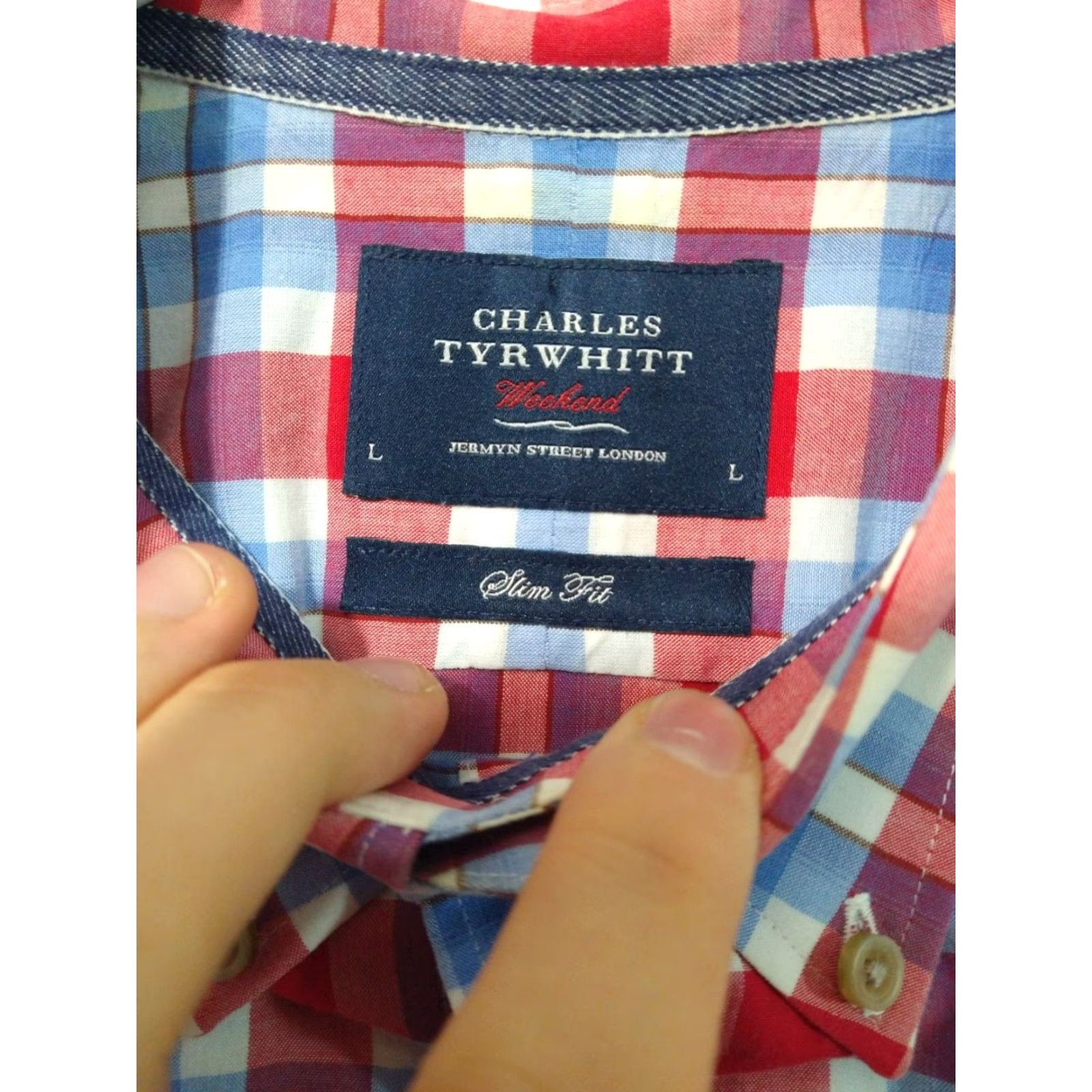 Charles Tyrwhitt CHARLES TYRWHITT Slim Fit Button-Up Shirt Mens Large Blue Red Plaid Short Sleeve Cotton Classic Preppy Size US L / EU 52-54 / 3 - 5 Thumbnail