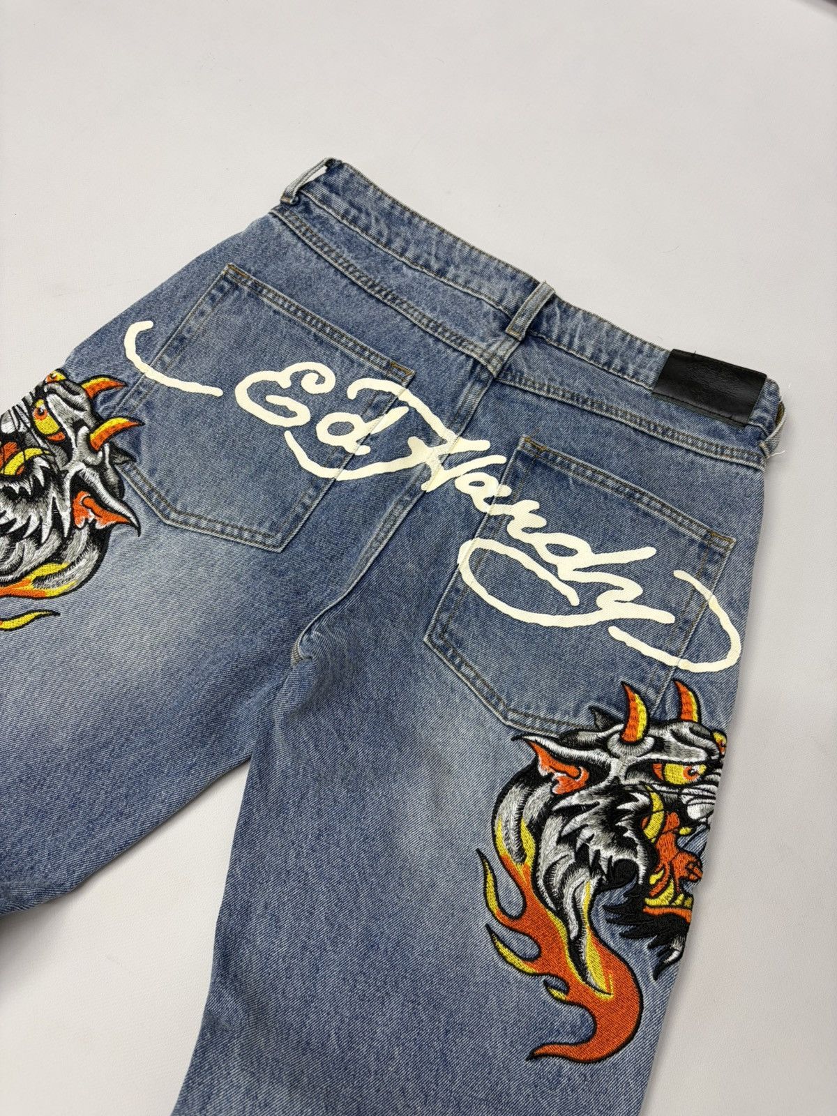 Ed Hardy Vintage Ed Hardy Embroidered Flame Denim Jeans Y2K Biker Size US 31 - 5 Thumbnail