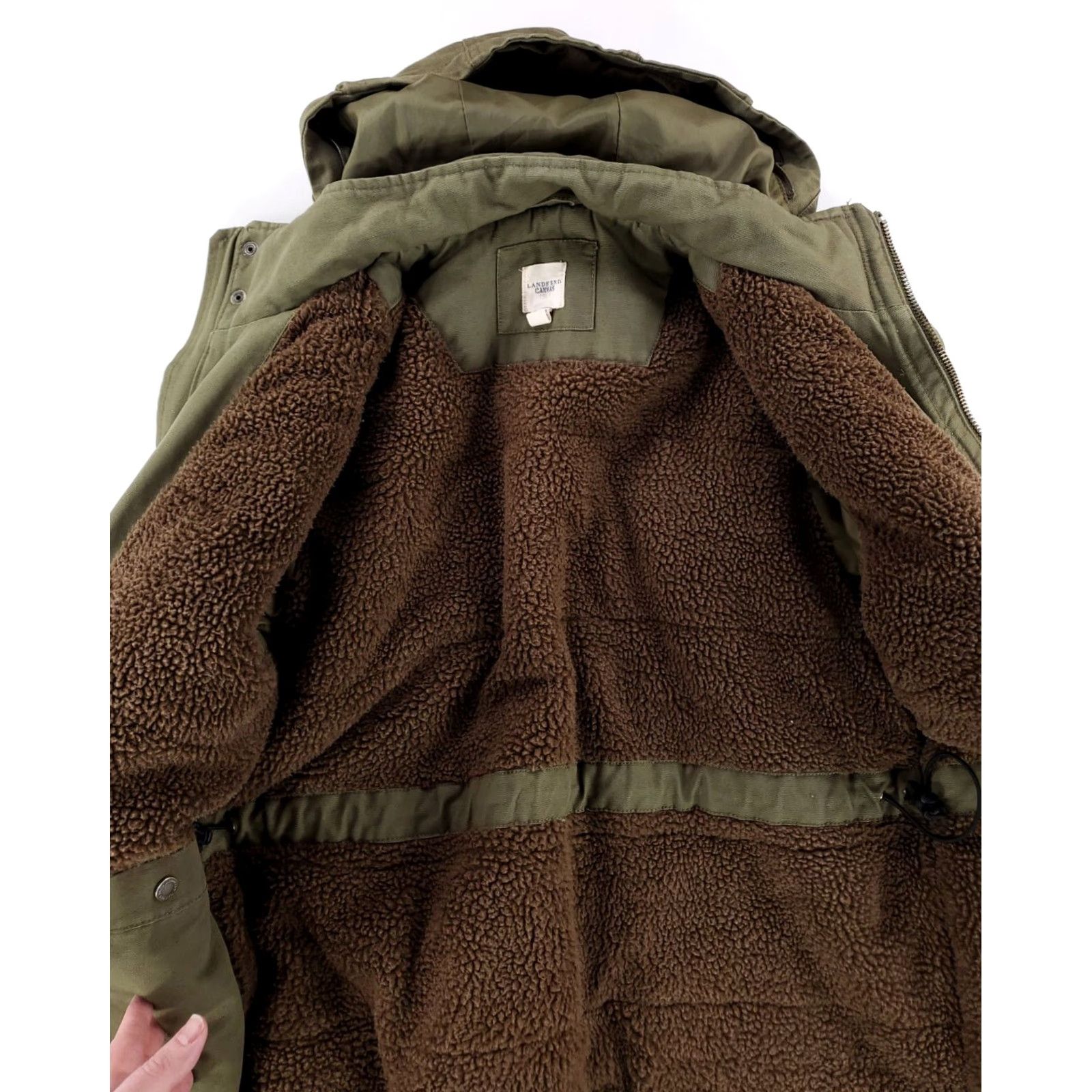 Lands' End Lands' End Fishtail Parka Canvas Sherpa Lined Hooded Olive Green Jacket Mens M Size US M / EU 48-50 / 2 - 4 Thumbnail