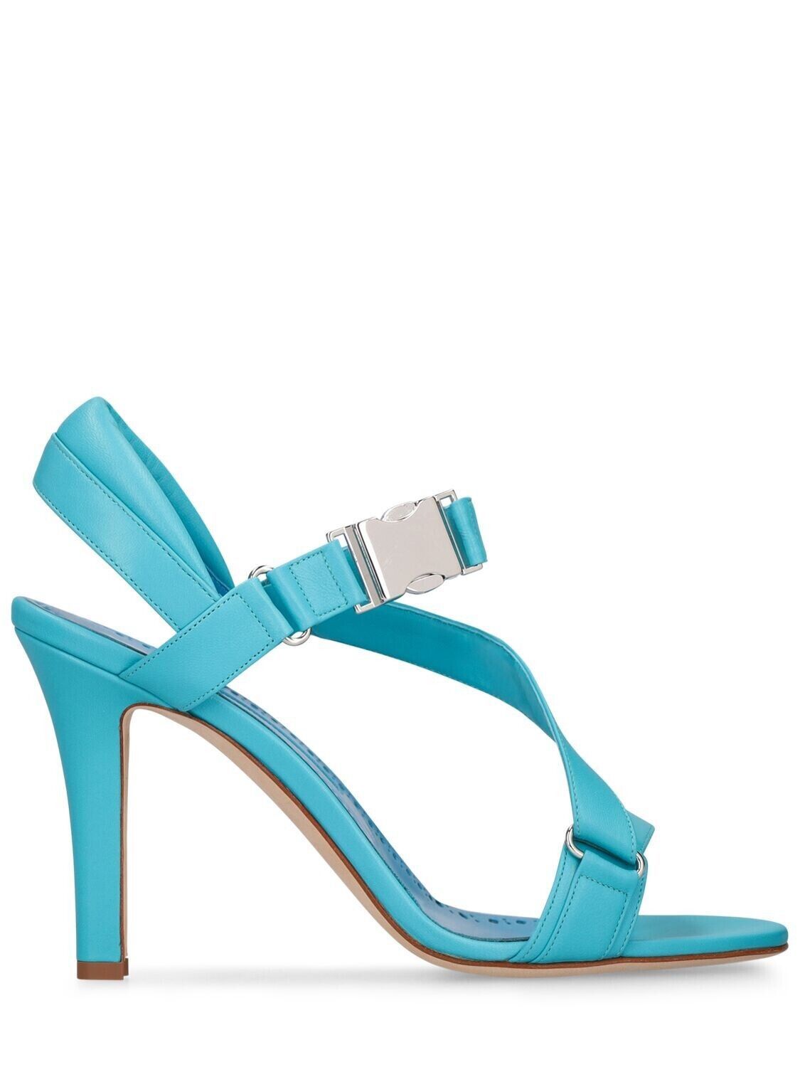 MANOLO BLAHNIK Puxanhi Turquoise Leather 90mm Sandals