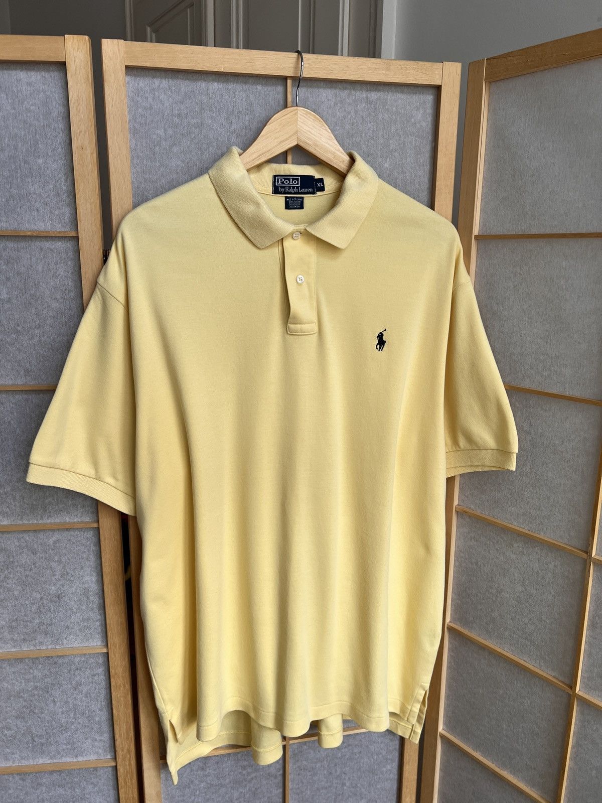 VTG good BURBERRY 100% COTTON POLO SWEATER PALE YELLOW Sz LARGE, L