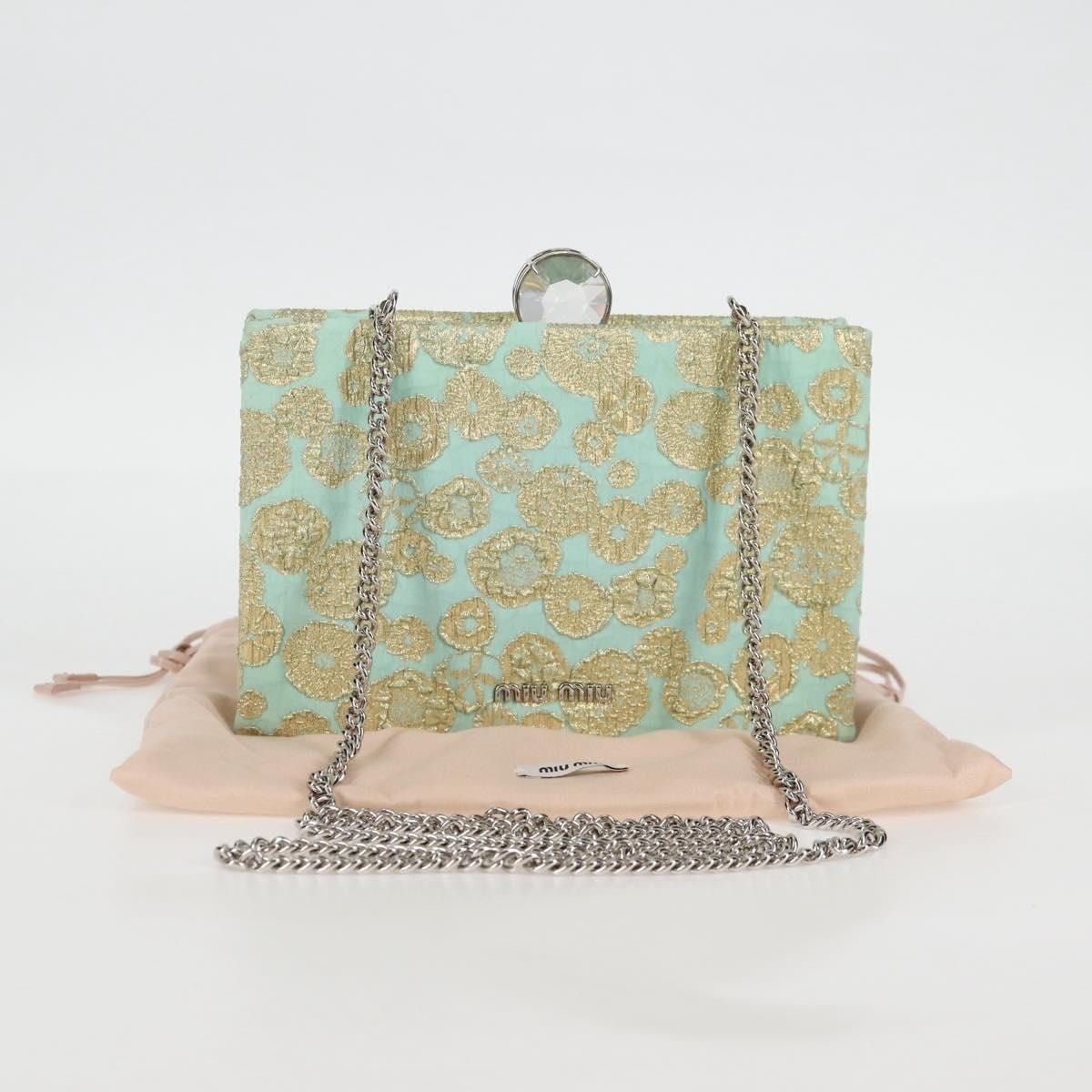 Miu Miu Miu Miu Cotton Chain Shoulder Bag Light Blue Size ONE SIZE - 12 Thumbnail