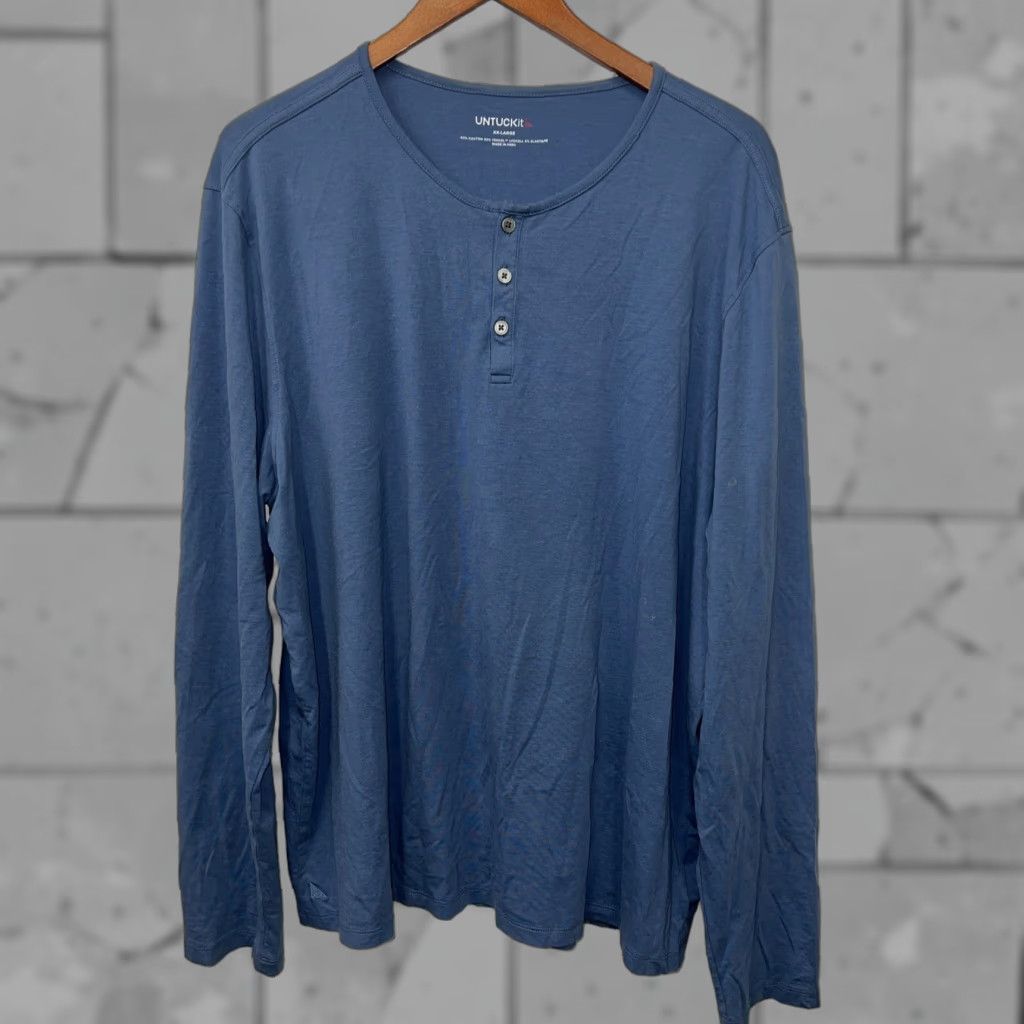 UNTUCKit VINTAGE? (no) Untuckit Henley Blue Long Sleeve T-Shirt Mens XXL Size US XXL / EU 58 / 5 - 1 Thumbnail