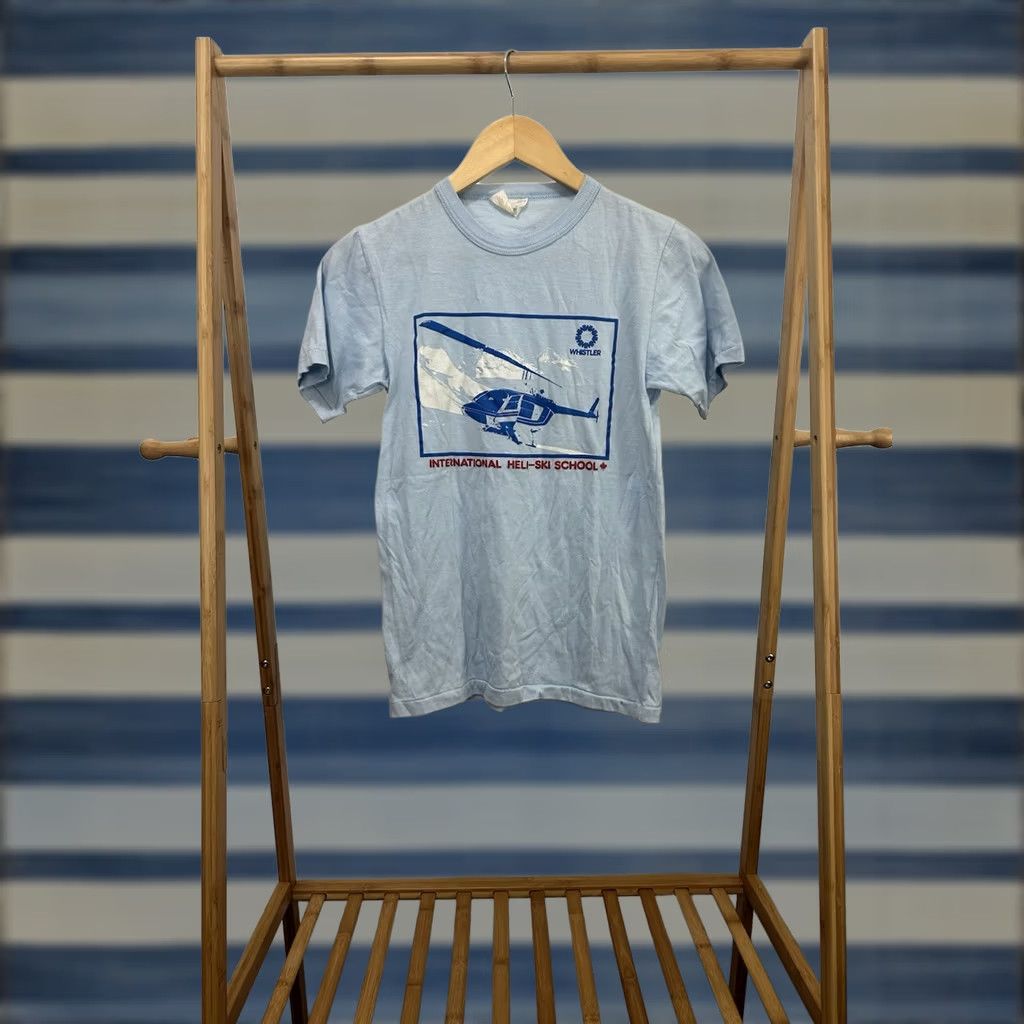 Evergreen VTG 80s International Heli Ski School Paper Thin Blue T-Shirt Size S Size US S / EU 44-46 / 1 - 1 Thumbnail