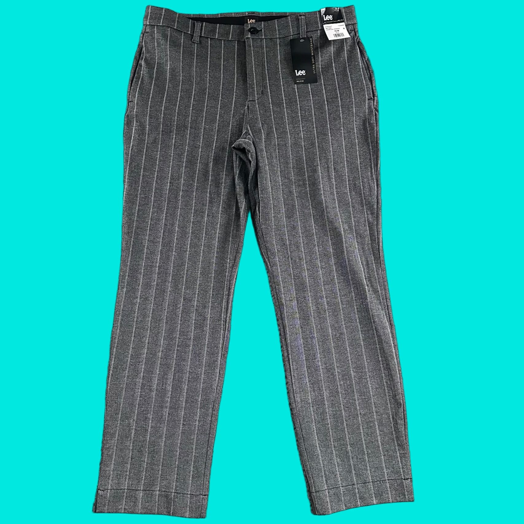 Lee Lee Pants Women Gray Size 18 Straight Mid Rise Striped Polyester Blend Size 25" / US 0 / IT 36 - 1 Thumbnail