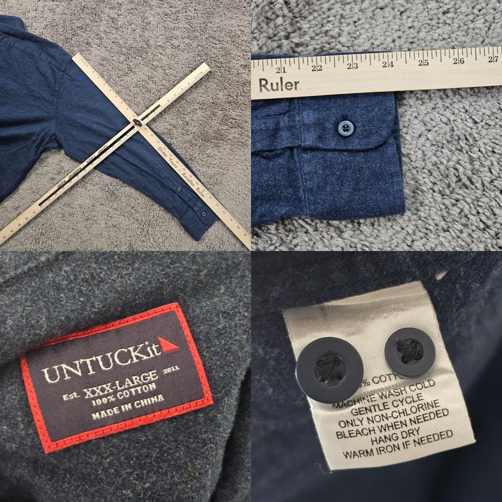 UNTUCKit UNTUCKit Shirt Mens 3XL Blue Flannel Long Sleeve Button-Up 100% Cotton Pocket Casual Womens? No, Men’s. Size US XXL / EU 58 / 5 - 8 Thumbnail