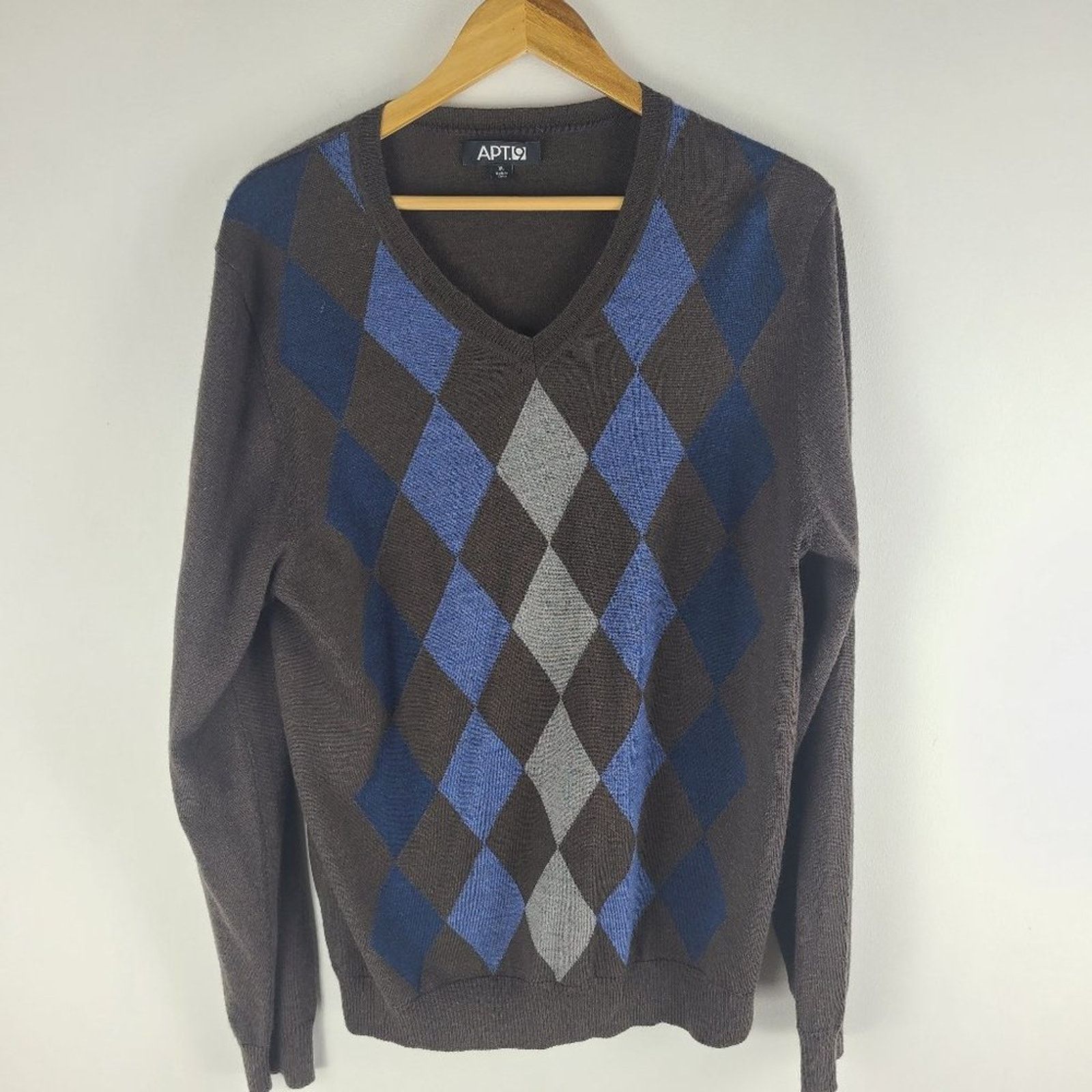 Apt. 9 Apt 9 Merino Wool Blend Argyle V Neck Sweater Brown Size XL Size US XL / EU 56 / 4 - 2 Thumbnail
