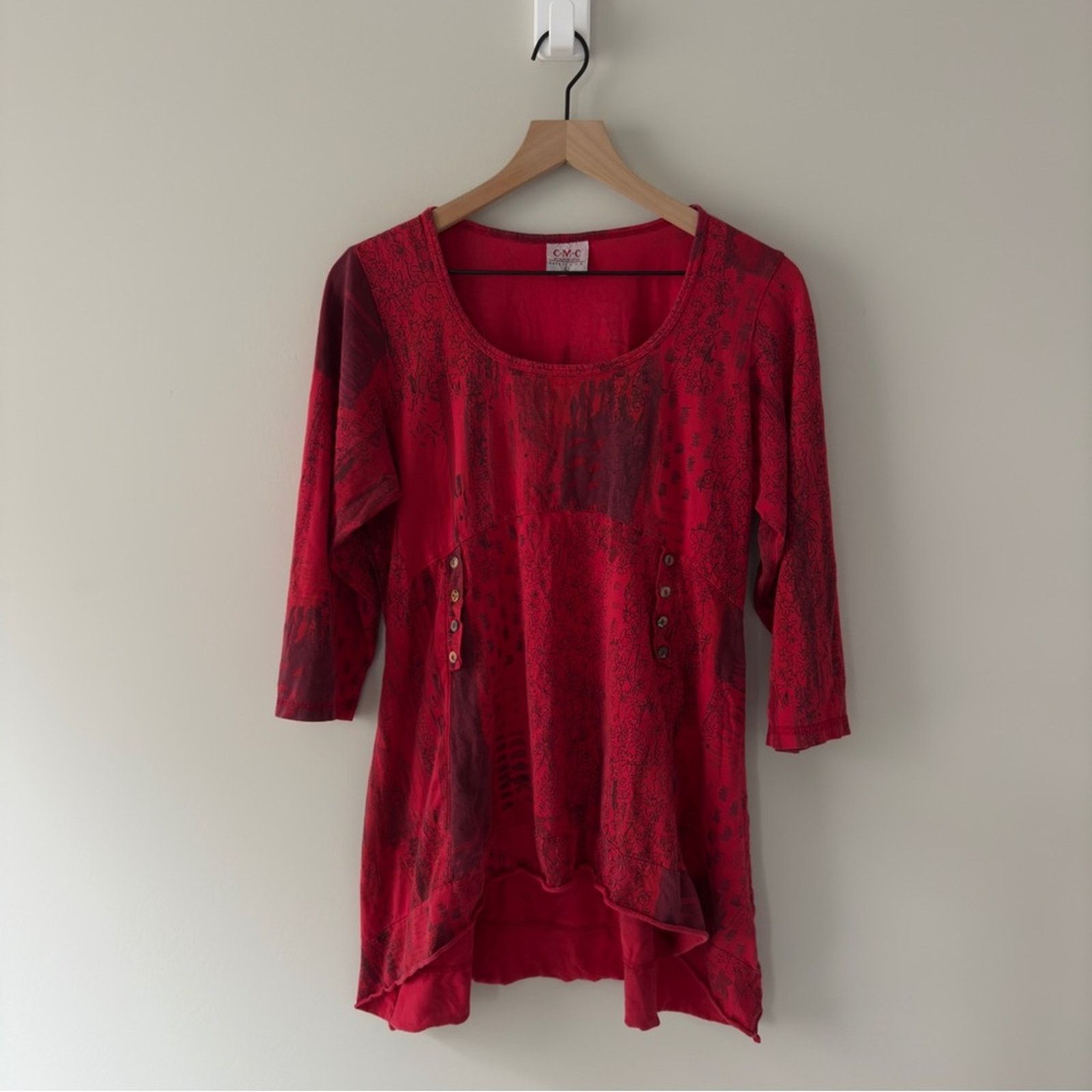 Vintage Vintage patchwork style button front Red babydoll Top Large Size L / US 10 / IT 46 - 1 Thumbnail