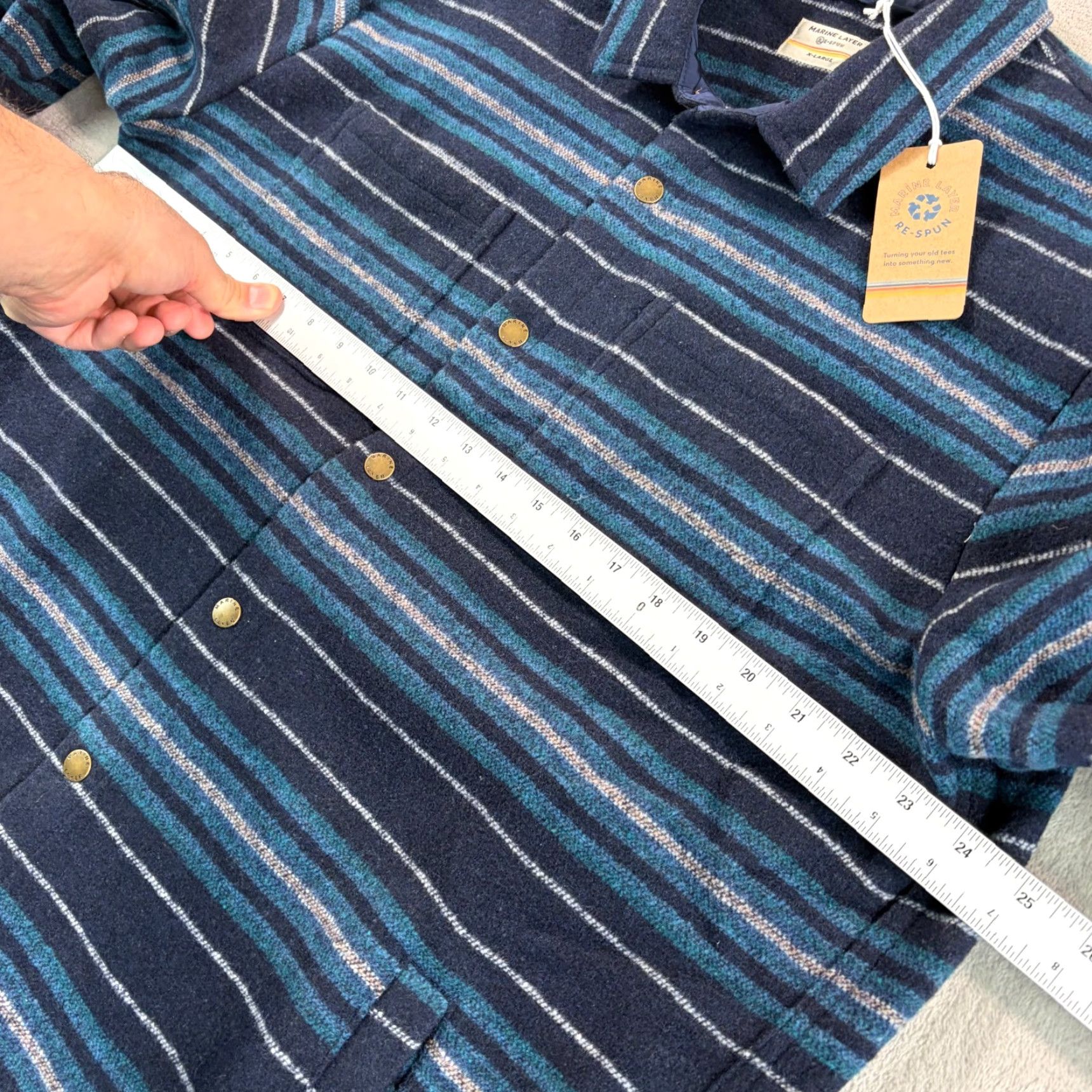 Marine Layer Marine Layer Striped Snap Shacket in Dark Navy Baja Men XL GorpCore NWT Size US XL / EU 56 / 4 - 7 Thumbnail