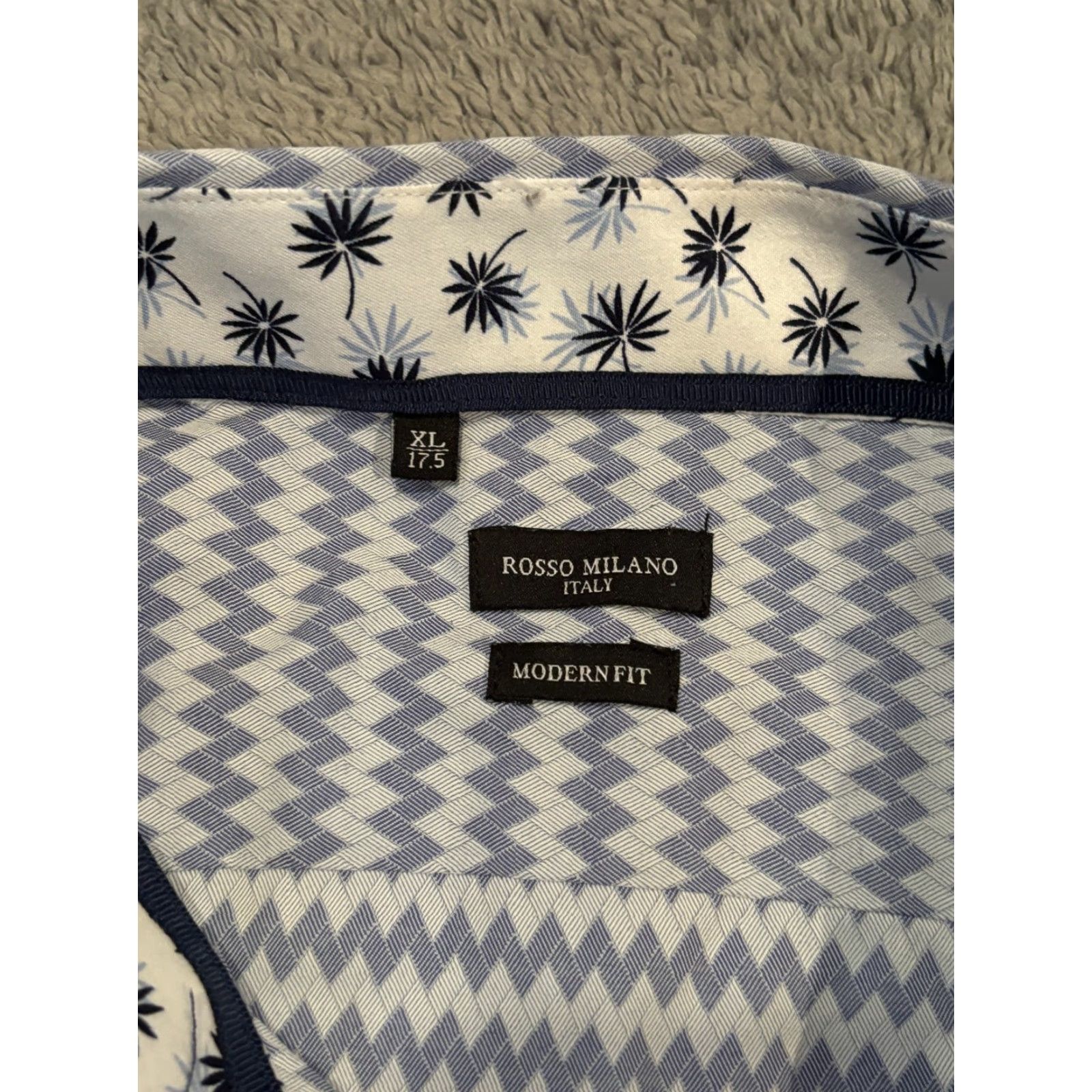 Vintage VINTAGE Rosso Milano Shirt Mens XL White Geometric Pattern Button-Up Long Sleeve Flip Cuff 17.5 Neck Collared Mens, Designer, Contrasting Trim Size US XL / EU 56 / 4 - 4 Thumbnail