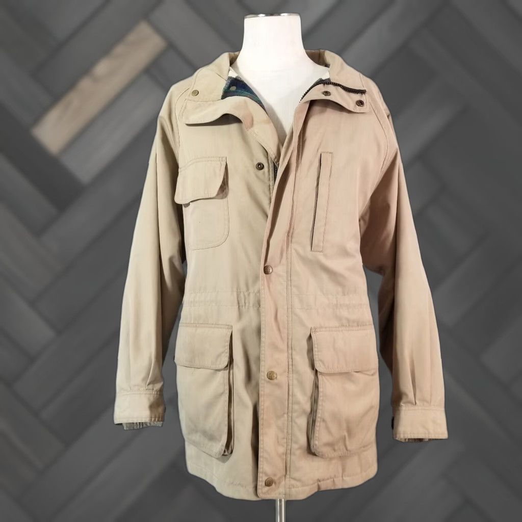 Eddie Bauer Jacket Men L Beige Nylon Water Resistant Wind-Resistant Lined Pockets Outdoor Anorak