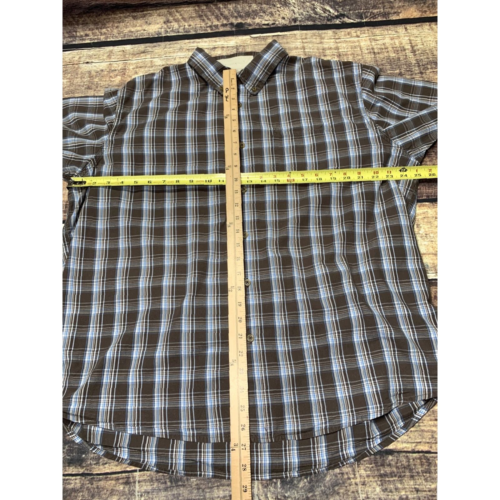 Wrangler Wrangler Short Sleeve Shirt Mens XL Brown White Blue Plaid Button Up Western Size US XL / EU 56 / 4 - 4 Thumbnail