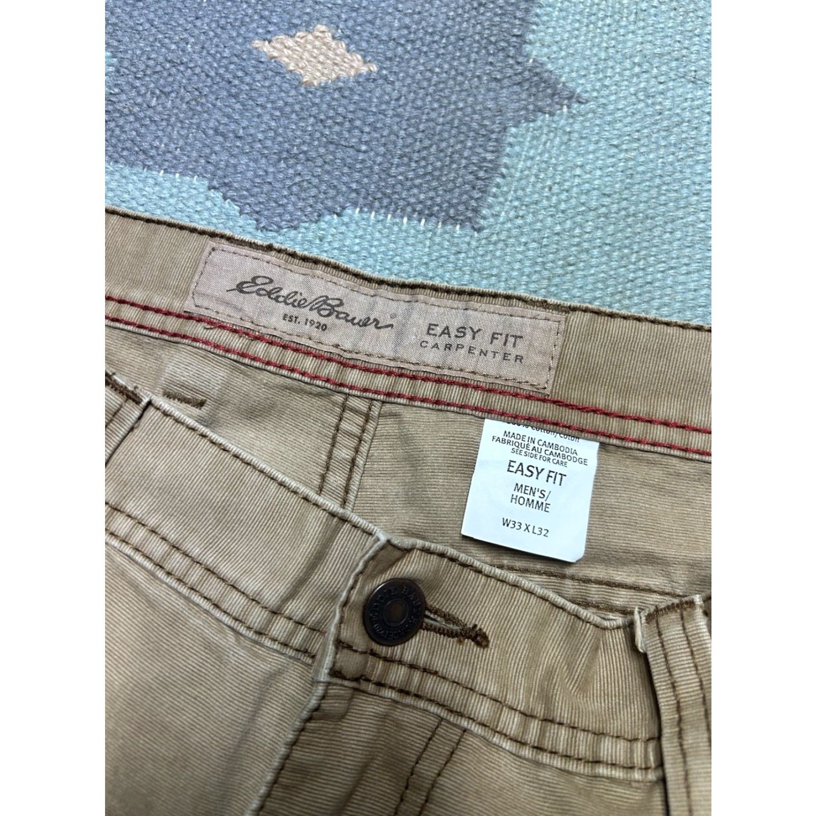 Eddie Bauer VINTAGE Eddie Bauer Carpenter Pants mens Beige 33x31 Easy Fit Baggy Tan Brown Khaki 90s Size US 33 - 7 Thumbnail