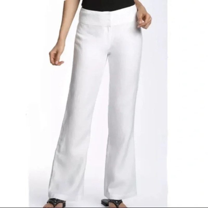 Eileen Fisher Eileen Fisher White 100% Linen Trouser Wide Leg Pant Size 38" / US 16 / IT 52 - 2 Thumbnail