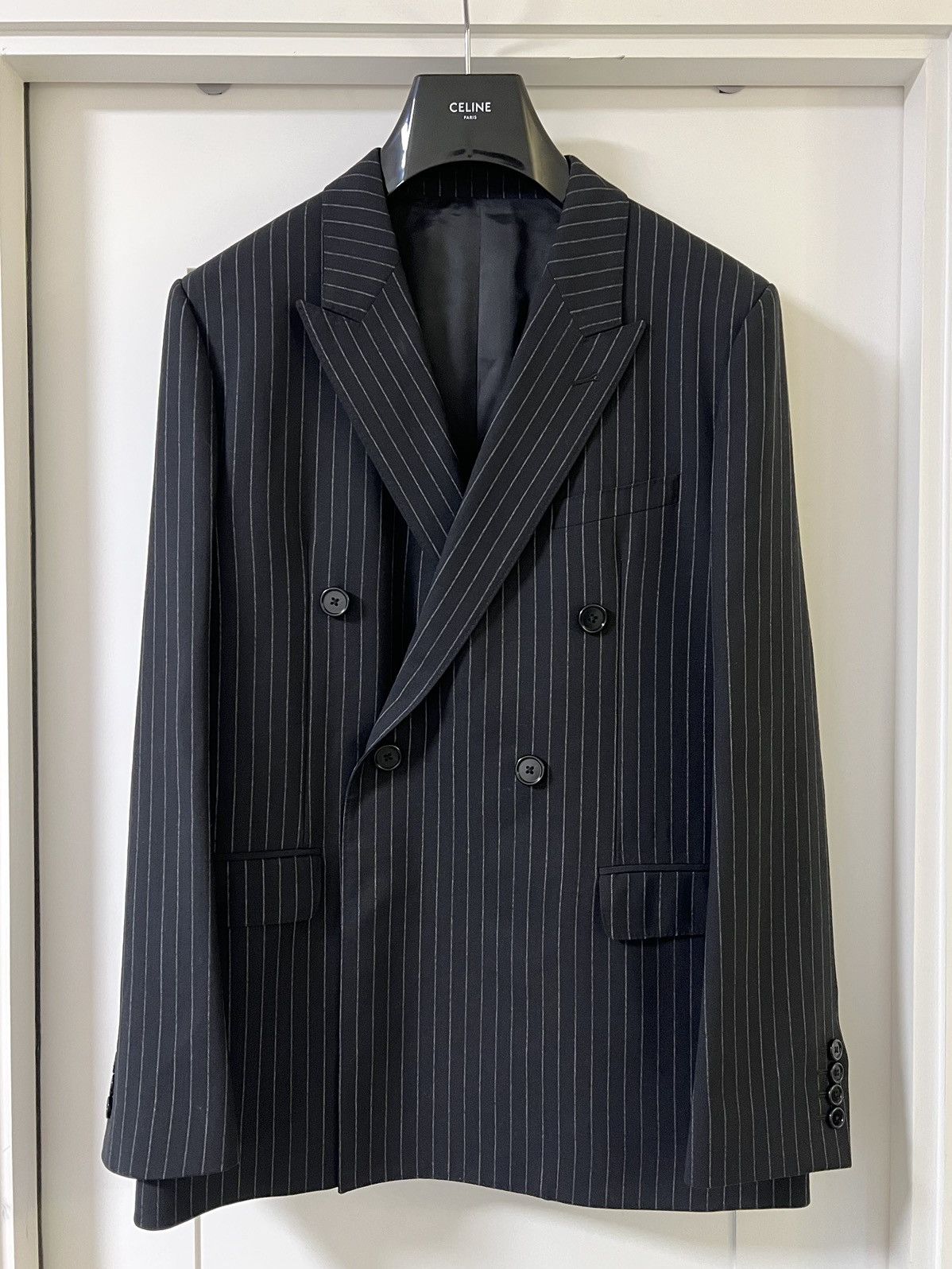 Hedi Slimane × Saint Laurent Paris SS21 Double Breasted Striped Rectangle Jacket sz46 Size 46S - 1 Thumbnail