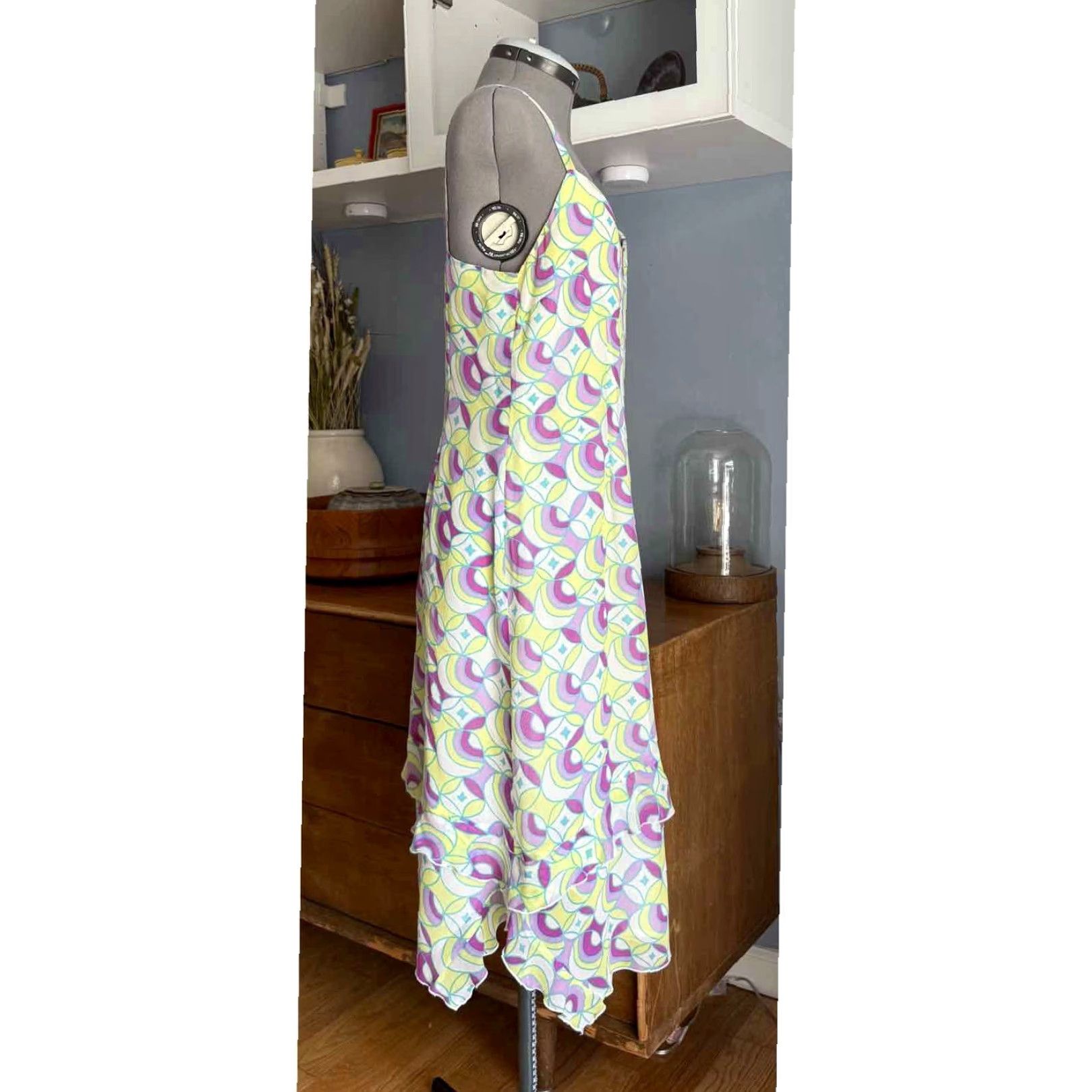 Johnny Was VINTAGE Johnny Was Dress Geometric Silk Midi Ruffled Layer Y2K Bohemian L Womens Size L / US 10 / IT 46 - 4 Thumbnail