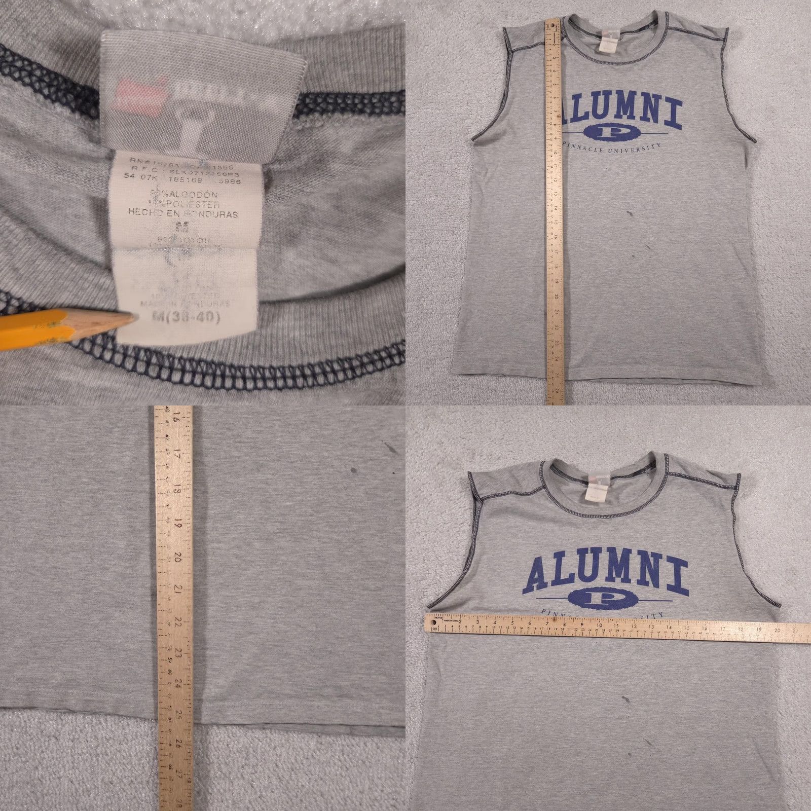 Hanes Pinnacle University Alumni Shirt Mens Medium Sleeveless Cutoff Tee Hanes Sports Gray College University T-Shirt Sleeveless 90s (if applicable) Size US M / EU 48-50 / 2 - 8 Thumbnail