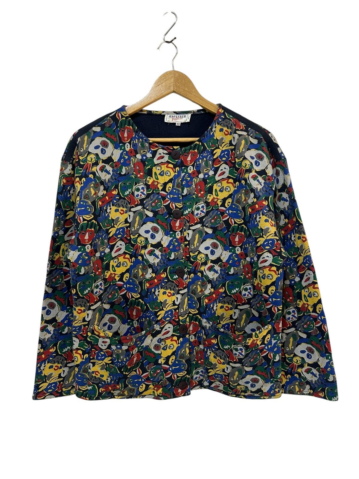 Jean Paul Gaultier Jean Paul Gaultier Public Multicolor Mask Print Jacket 80s Size US M / EU 48-50 / 2 - 1 Thumbnail
