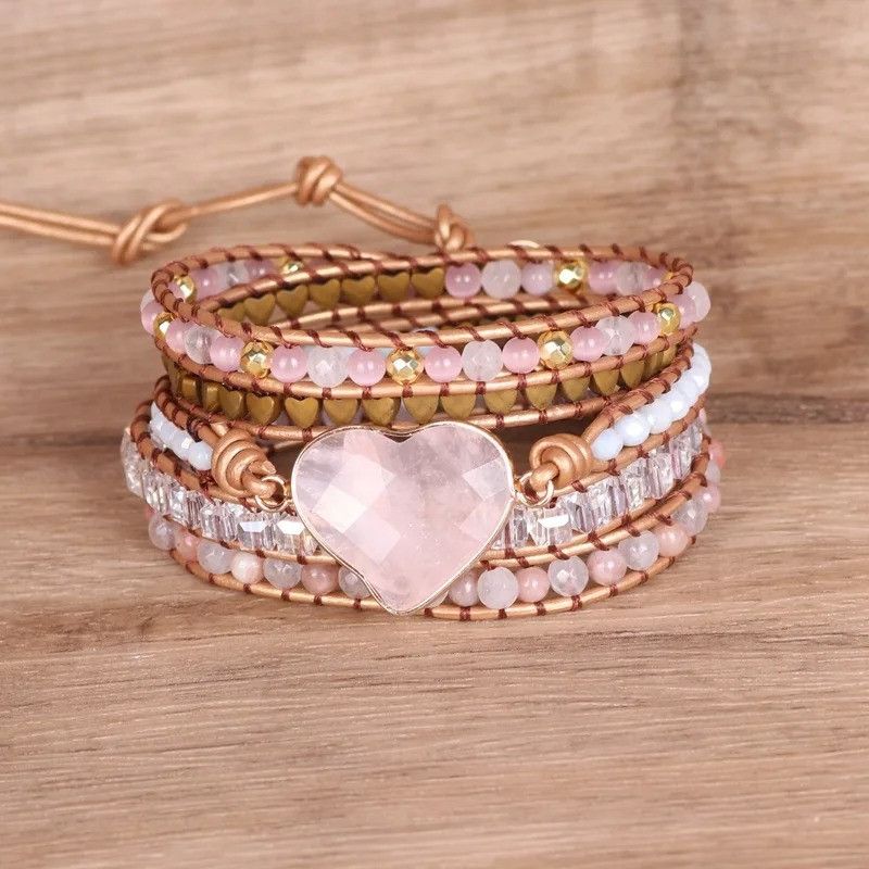 Jewelry Rose Quartz Natural Stone Wrap Bracelet Size ONE SIZE - 1 Thumbnail