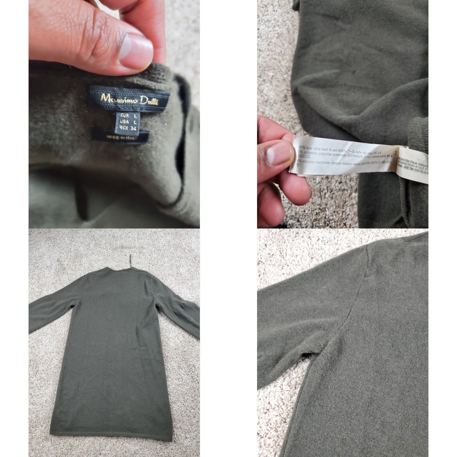 Massimo Dutti Massimo Dutti A-Line Dress Large Womens Green V-Neck Wool Blend Stretch Size L / US 10 / IT 46 - 8 Thumbnail