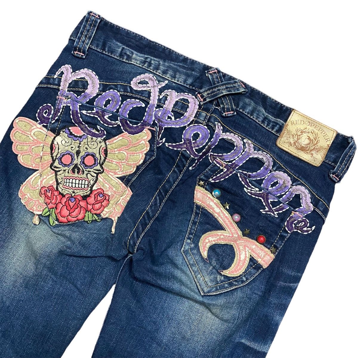 If Six Was Nine Red Pepper Skull Womens Jeans Size 27" / US 4 / IT 40 - 2 Thumbnail