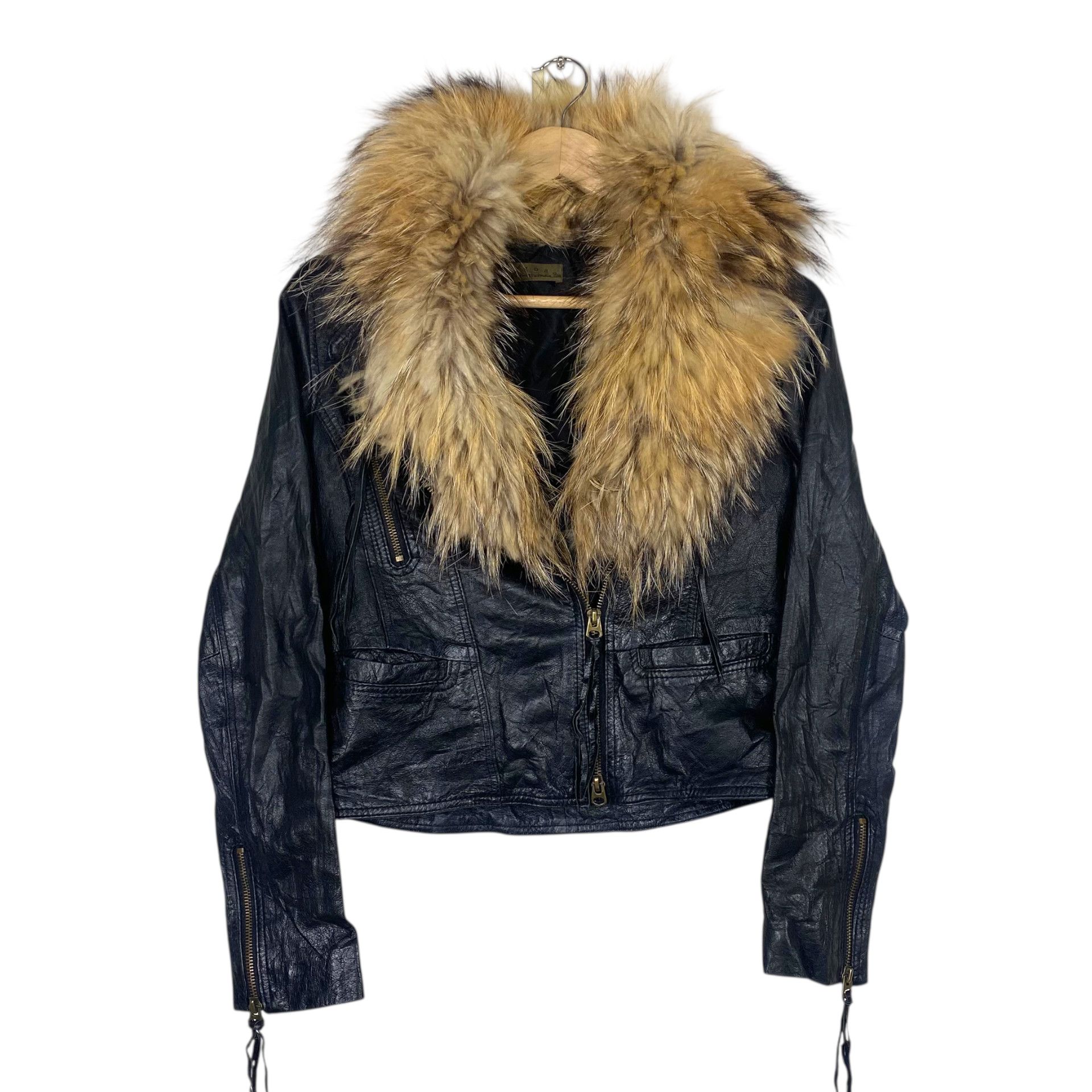 If Six Was Nine 💥 GOA ARCHIVES RACOON FUR LEATHER BIKER JACKET Size XS / US 0-2 / IT 36-38 - 1 Thumbnail