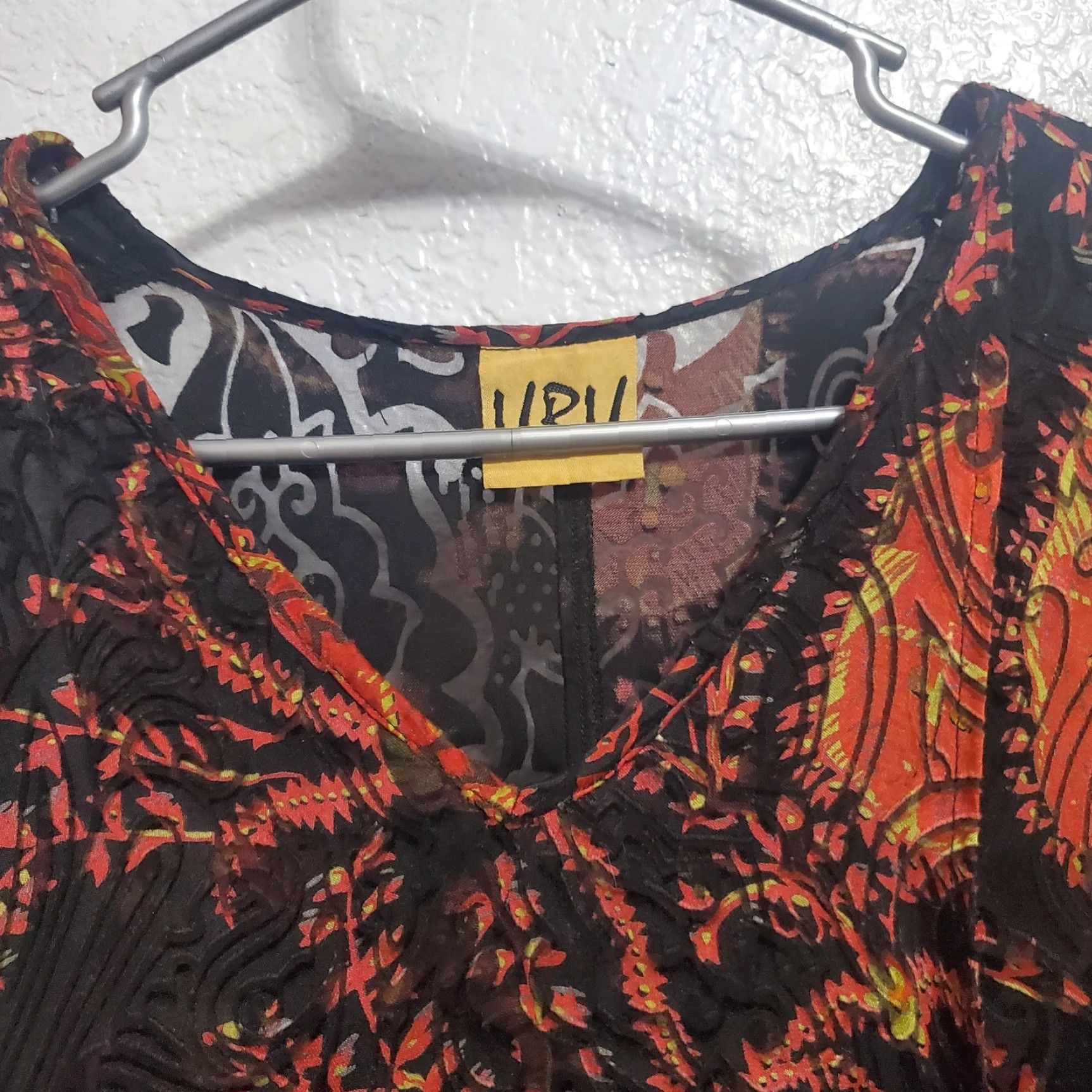 Vintage VINTAGE URU Top Women OS Black Layered Silk Blend Boho Paisley Burnout V-Neck Long Sleeve Boxy Relaxed Fit Pullover Size ONE SIZE - 4 Thumbnail