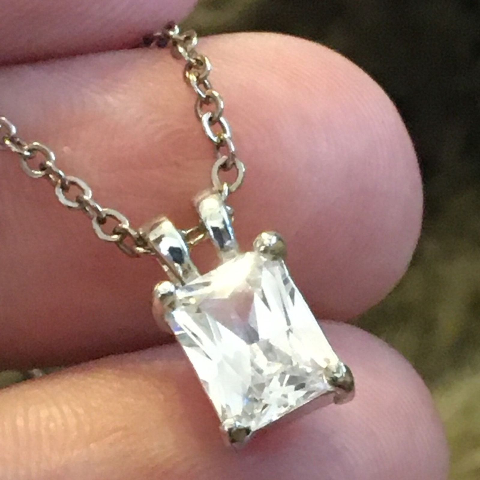 Vintage Vintage square cut cz pendant silver plated chain Size ONE SIZE - 6 Thumbnail