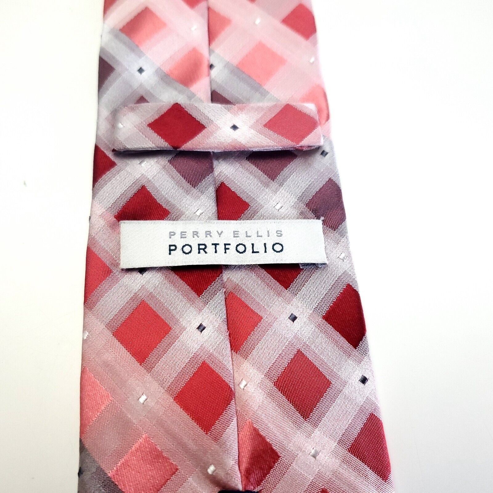 Perry Ellis Perry Ellis Portfolio Red Woven Plaid Skinny Silk Tie Size ONE SIZE - 3 Thumbnail