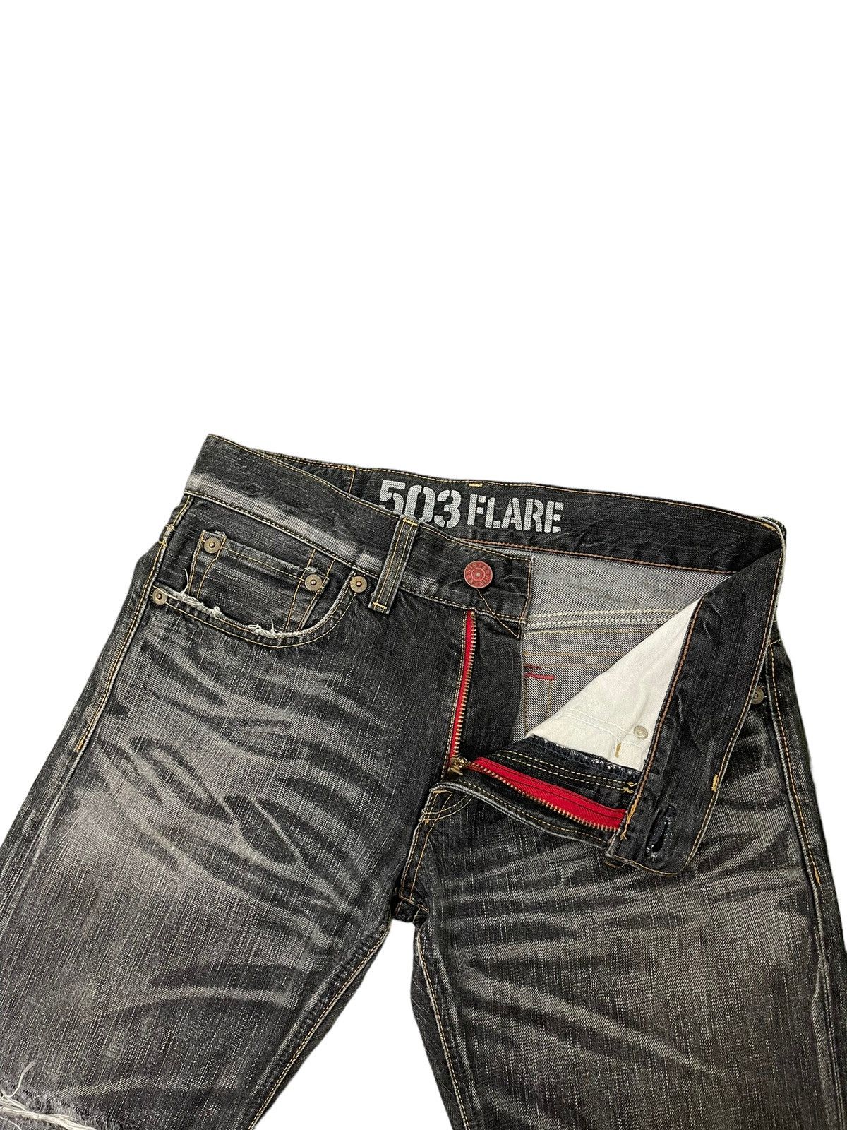 Japanese Brand Flare Jeans Edwin Japan Faded Black Distress Boot Cut 8🟦2 Size US 33 - 9 Thumbnail