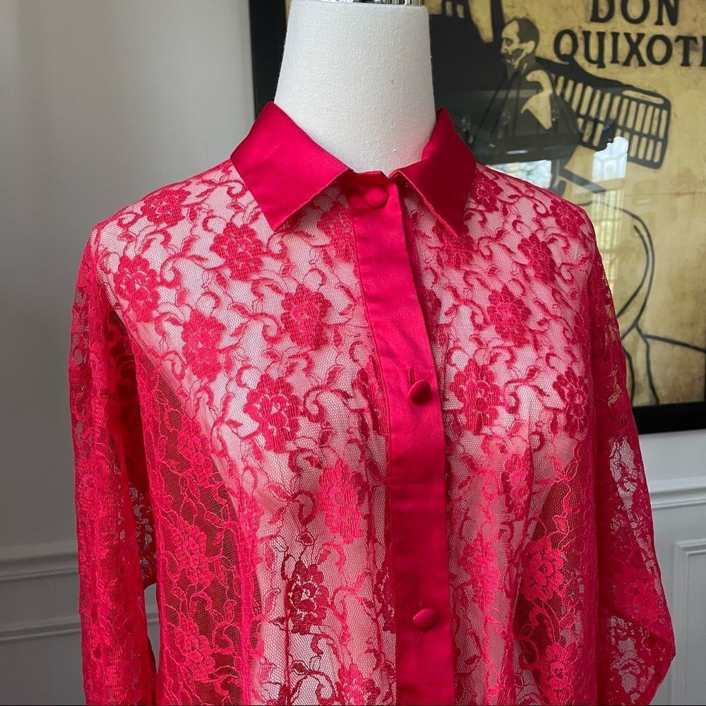 Victoria's Secret Vintage Gold Label Victoria’s Secret Red Lace Satin Night Sh Size ONE SIZE - 2 Thumbnail