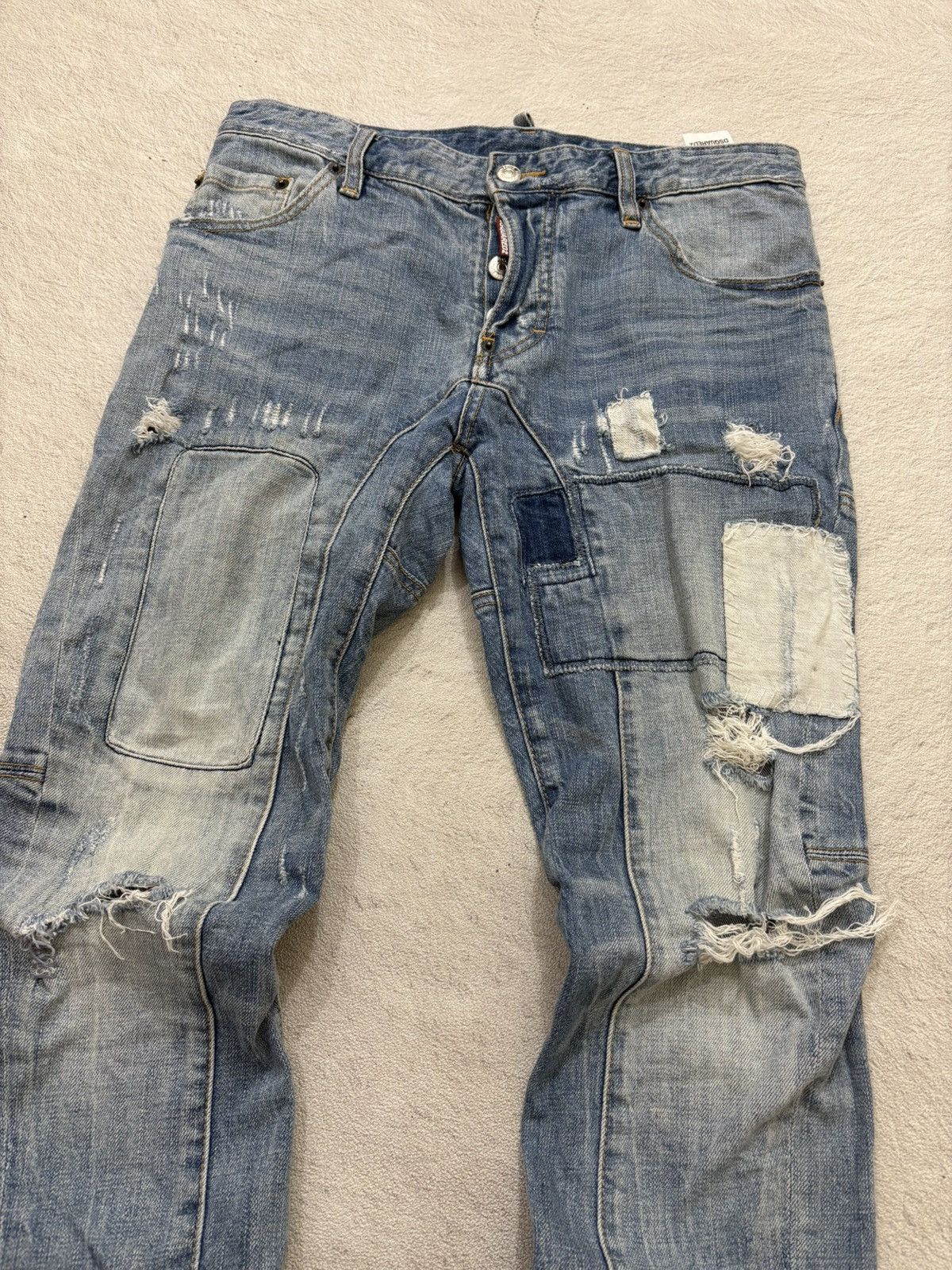 Japanese Brand 2000s Dsquared Patchwork Denim Ripped Wash Jeans Y2K LGB Size US 31 - 3 Thumbnail