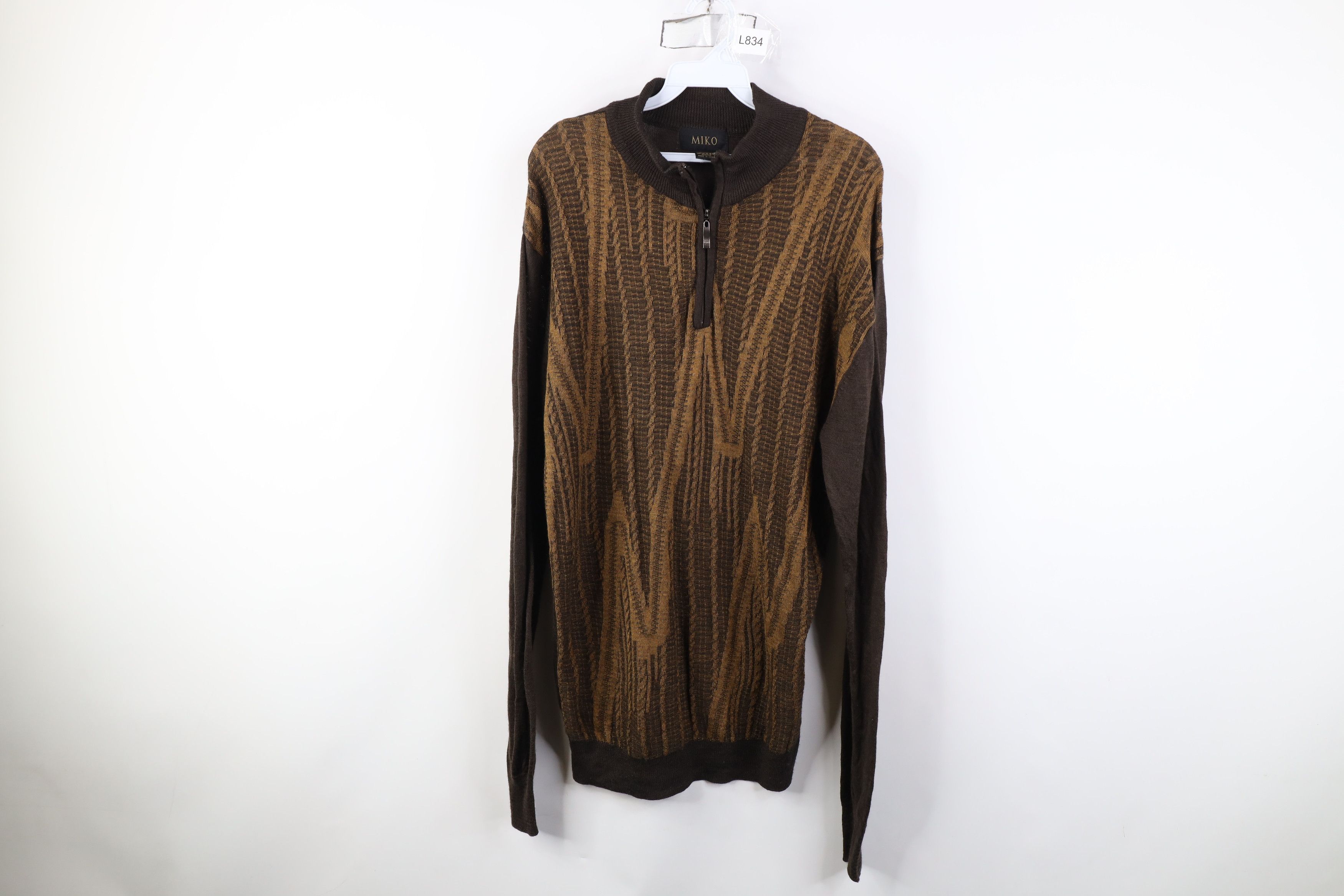 Vintage Vintage 90s Coogi Style Knit 1/4 Half Zip Sweater Earth Tone Size US L / EU 52-54 / 3 - 1 Thumbnail