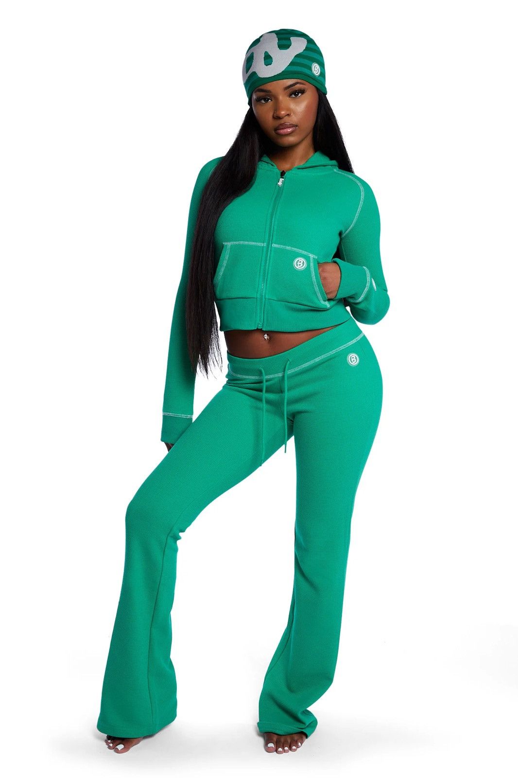 Body by Raven Tracy Body by Raven Waffle Knit Set (Green) Size XS / US 0-2 / IT 36-38 - 1 Thumbnail