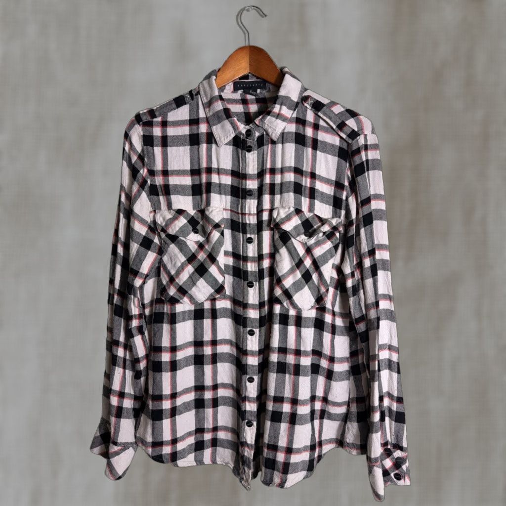Sanctuary Sanctuary Women’s Medium Long Sleeve Snap Button Shirt Plaid Beige Black Size M / US 6-8 / IT 42-44 - 1 Thumbnail