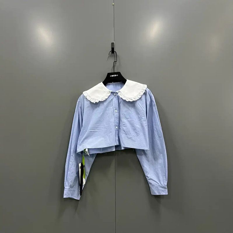 Miu Miu Miu Miu Blue Cotton Cropped Long Sleeve Shirt 0089 Size ONE SIZE - 1 Thumbnail