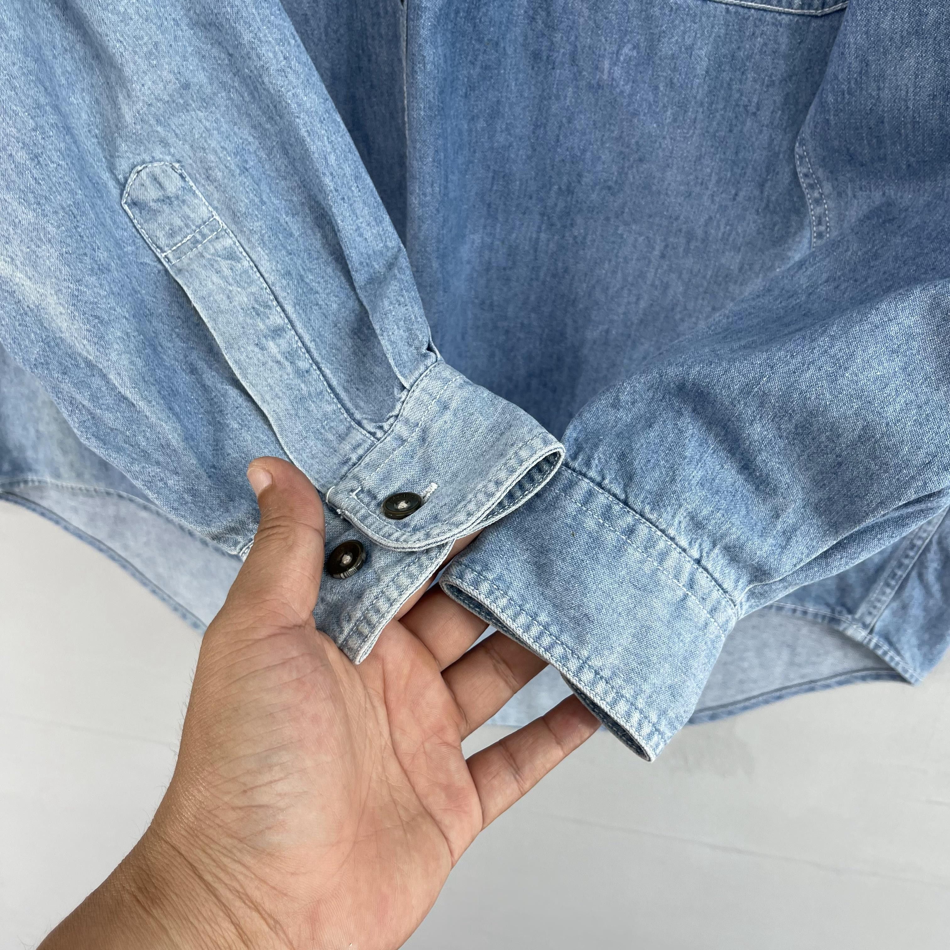 Budweiser × Vintage Vintage BUDWEISER Back Hit Denim Worker Sun Faded Shirt Size US L / EU 52-54 / 3 - 8 Thumbnail