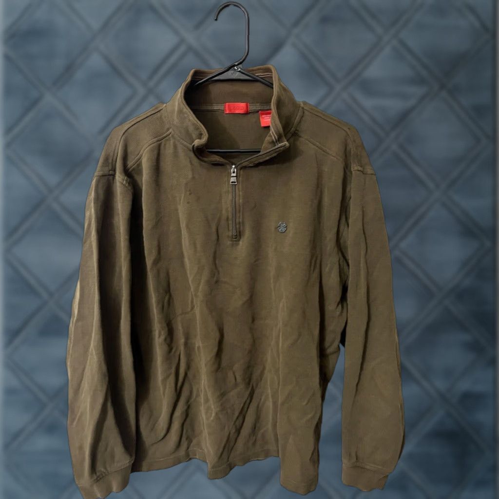 Izod IZOD Solid Brown Long Sleeve Men Pullover Zip 1/4 Subtle Classic Relaxed Polyester Size US L / EU 52-54 / 3 - 1 Thumbnail